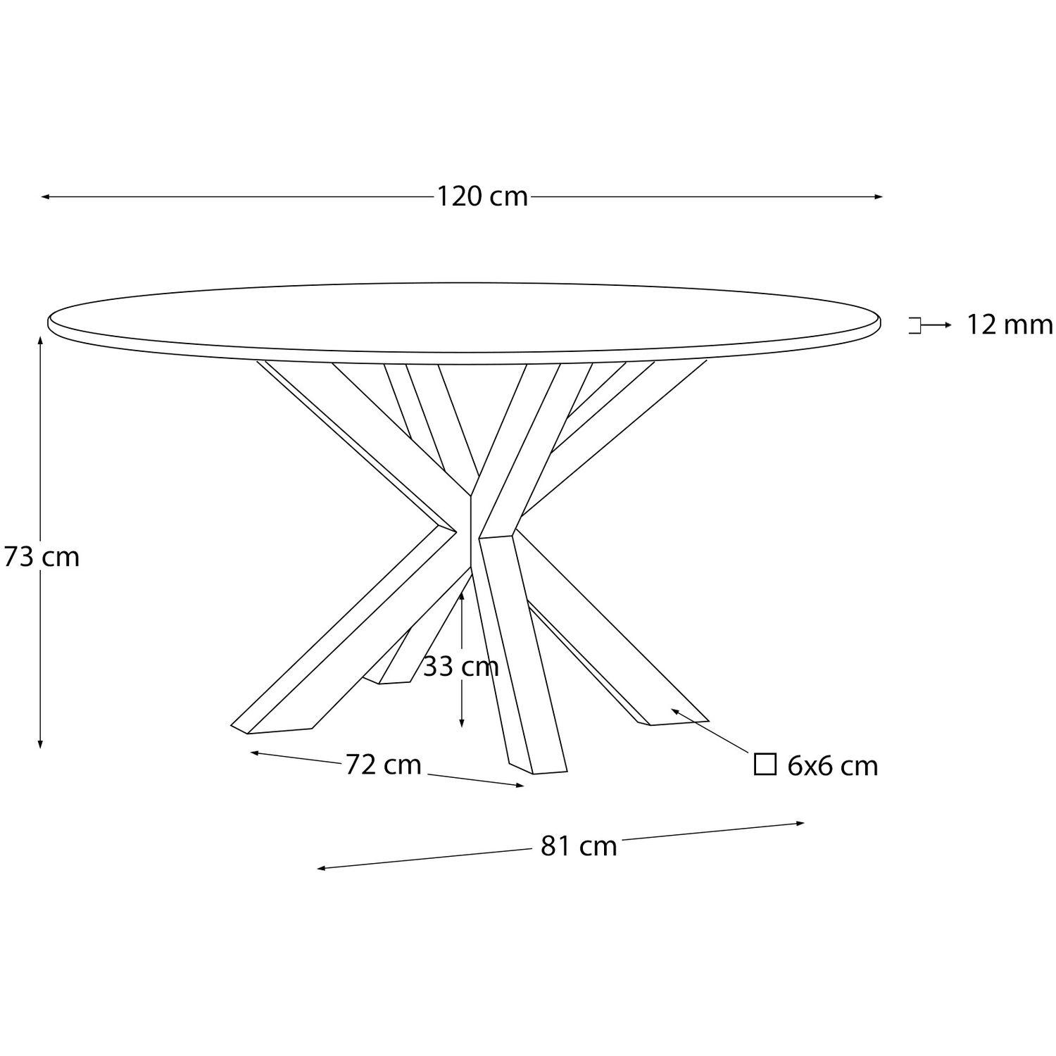 Argo runder Tisch aus schwarzem Glas mit schwarzen Stahlbeinen Ø 120 cm