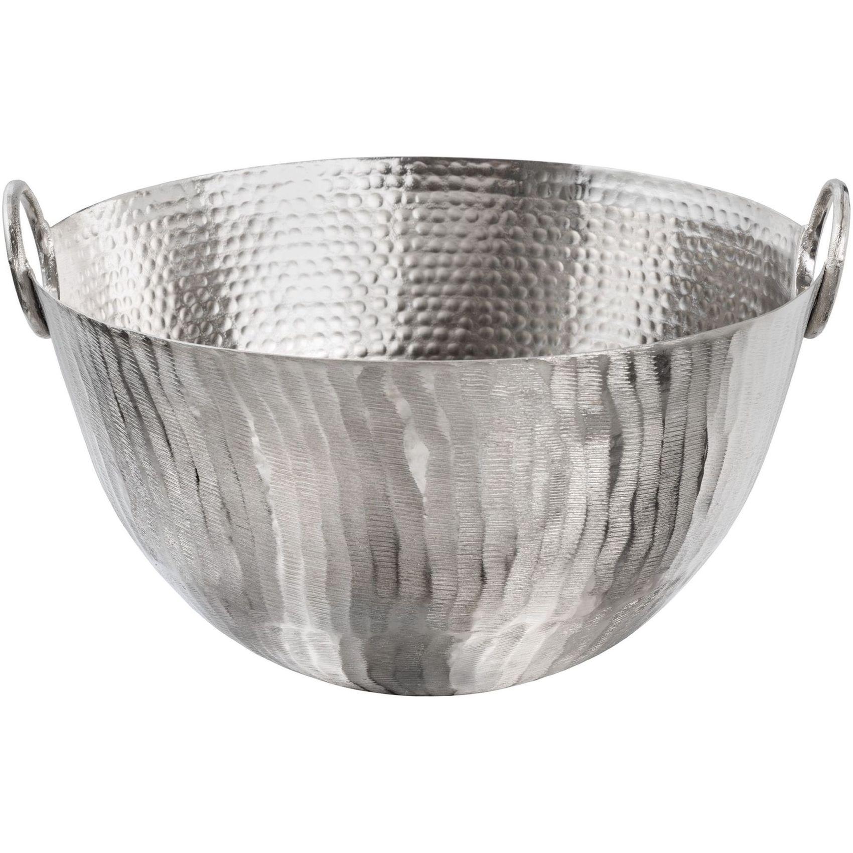 Deko Schale Bazzar mit Griff Hammerschlag silber 40x40