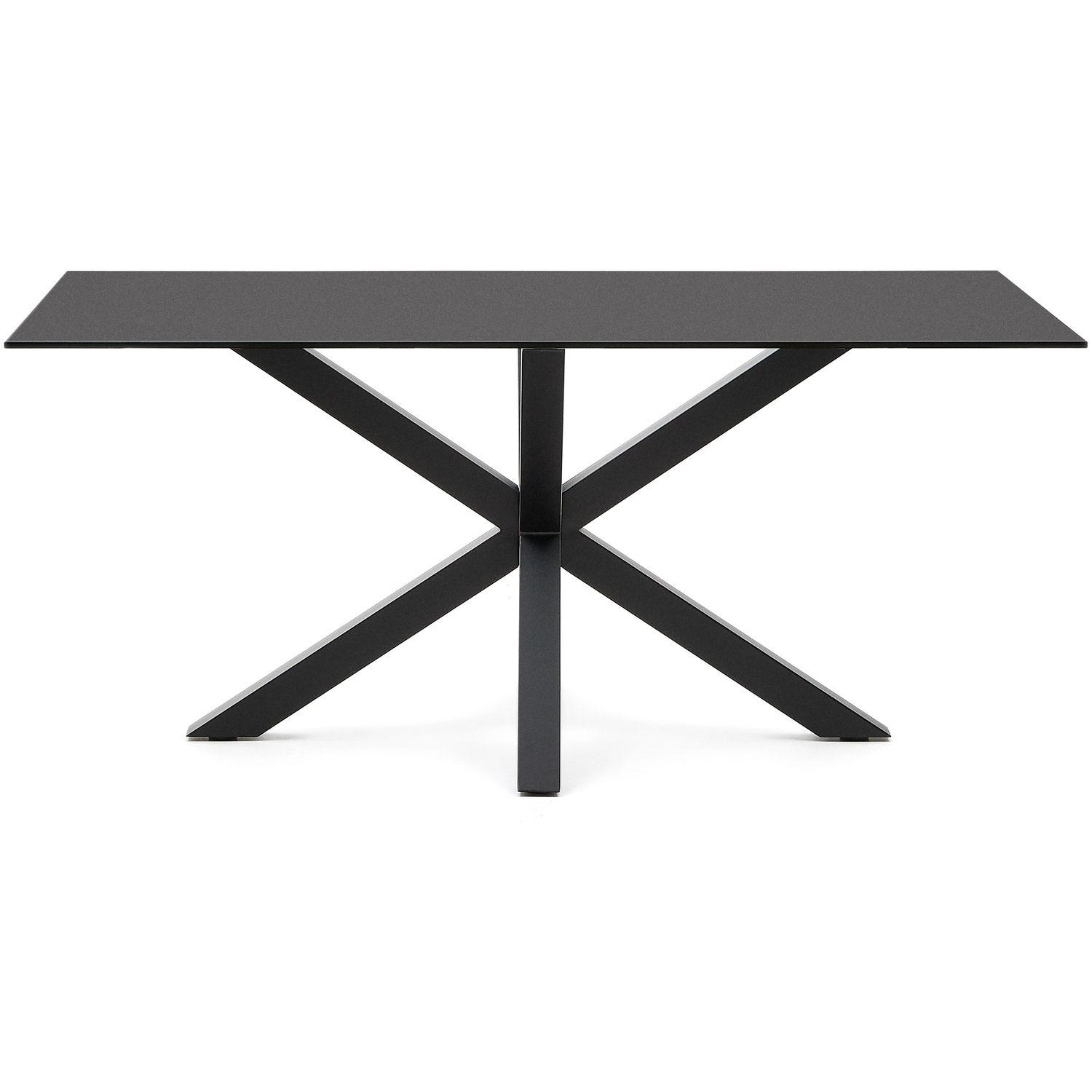 Argo runder Tisch aus schwarzem Glas mit schwarzen Stahlbeinen 160 x 90 cm