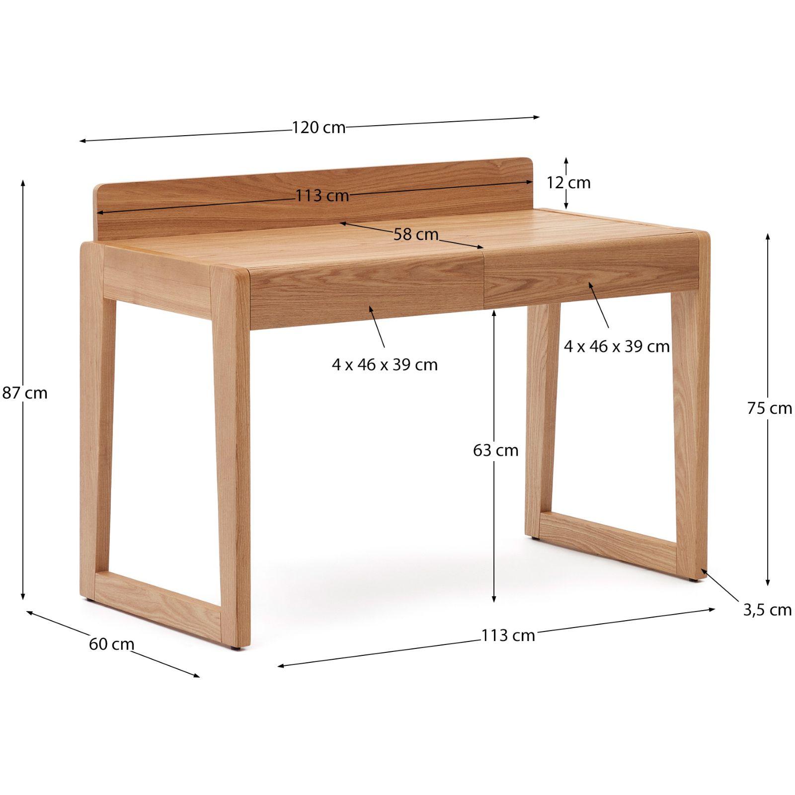 Schreibtisch Arandu Eschenfurnier und massiver Esche 120x60
