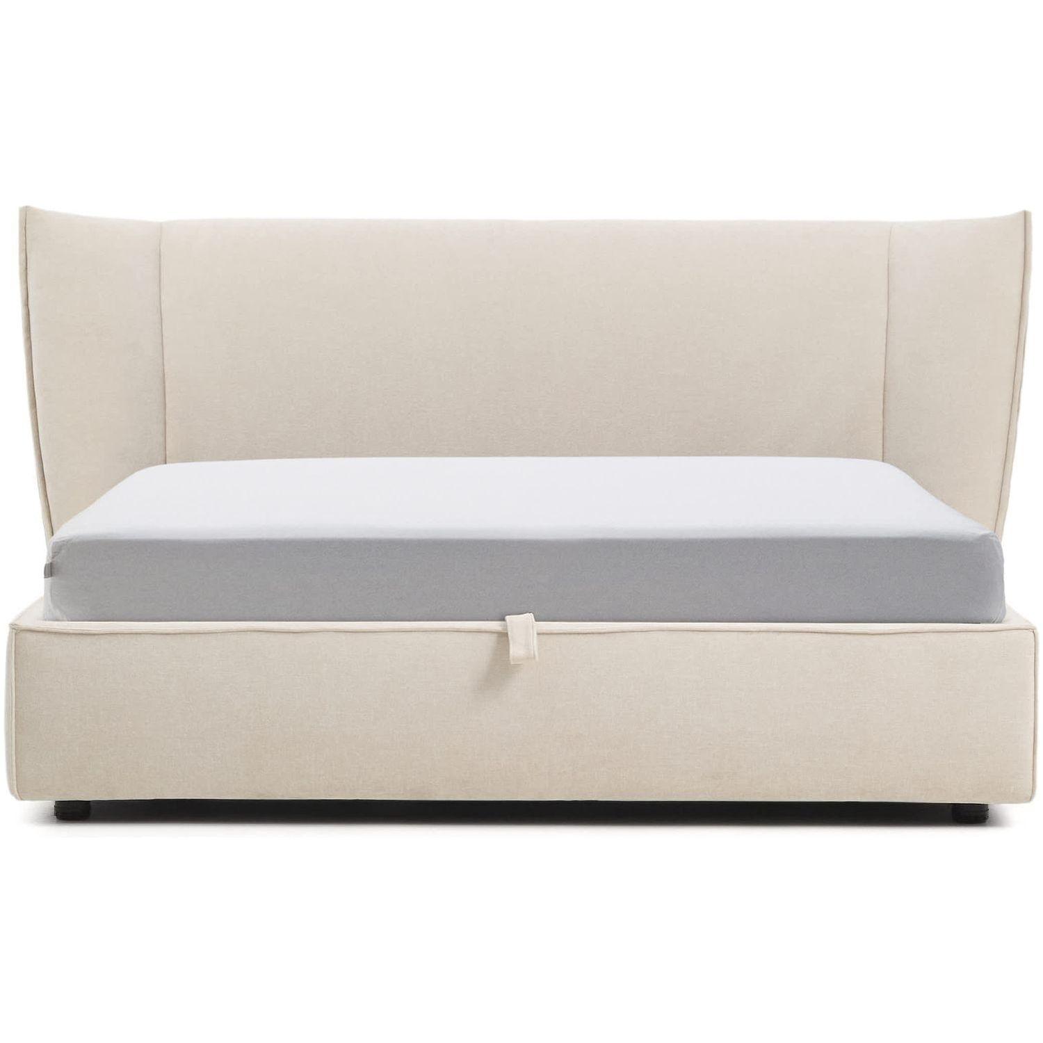 Abziehbares Polsterbett Arvian Chenille Stoff beige mit Klappbettkasten - Grösse: 160x200