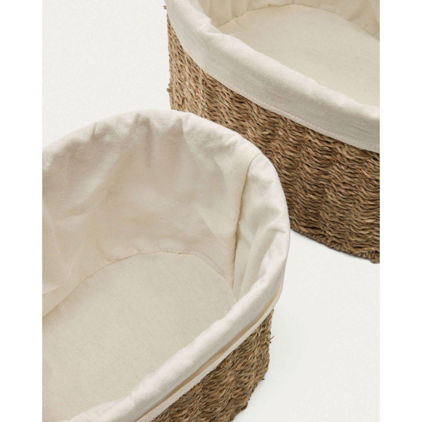 Korb Tossa rund aus Rattan Naturfasern mit Einlage (2er-Set)