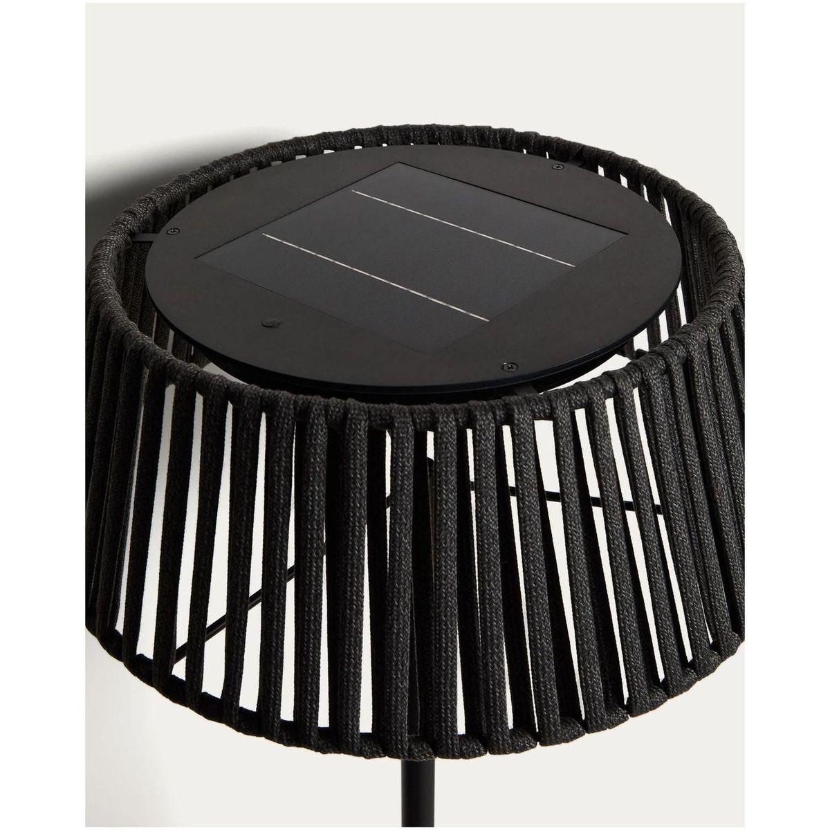 Outdoor-Solar-Stehlampe Aldet aus flachem Seil mit schwarzem Metallfuss 46x46