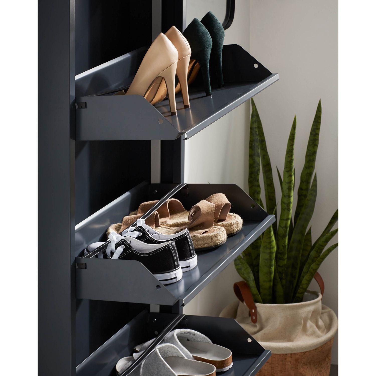 Schuhschrank mit 4 Klappen Metall dunkelgrau 50x136