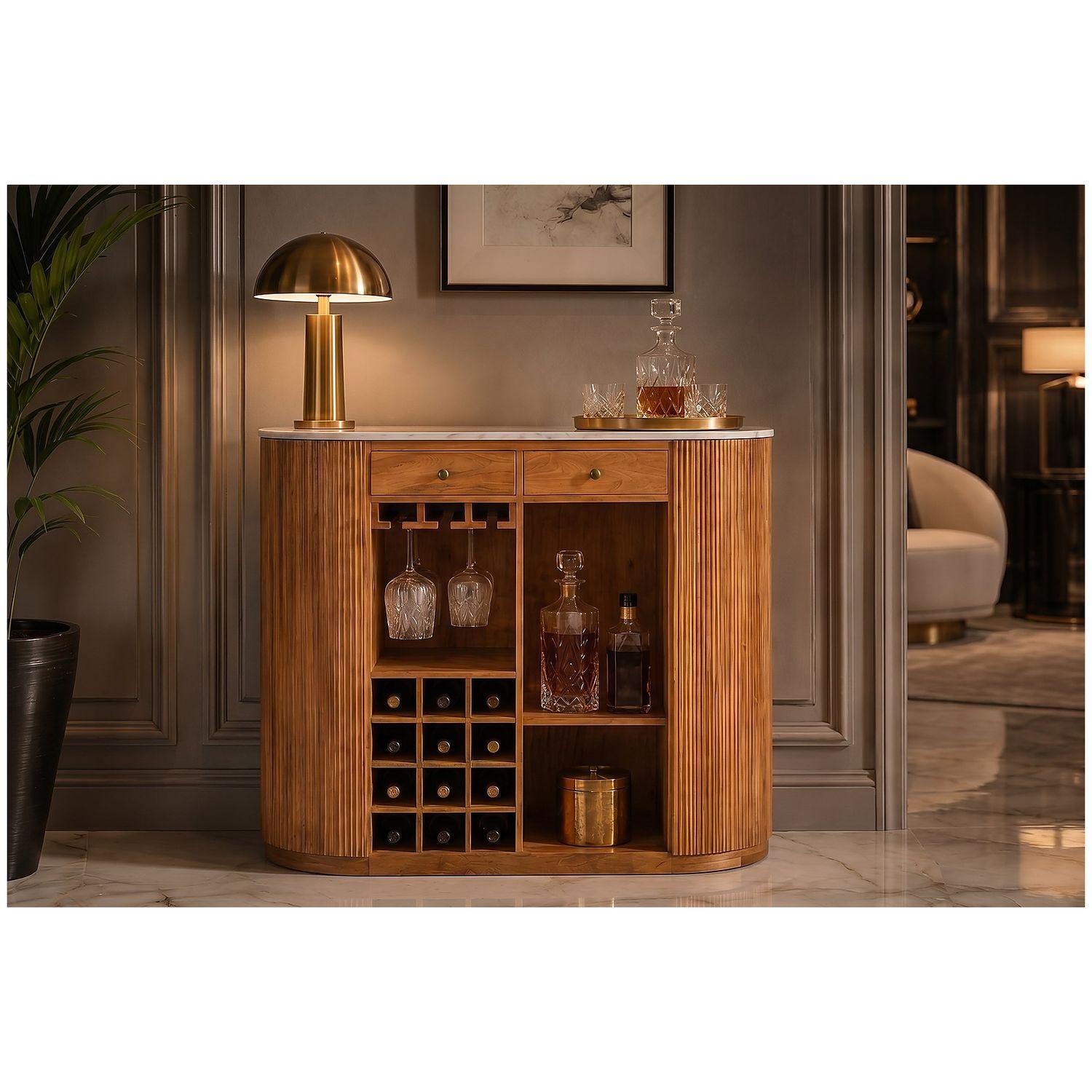 Bartheke Barschrank Bella Mangoholz natur vintage Marmor weiss 120x105