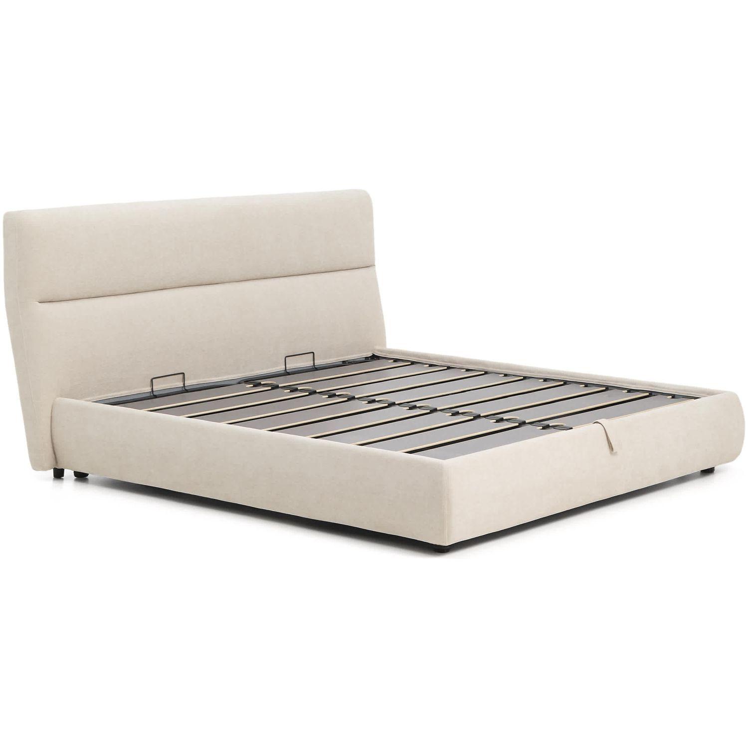 Abziehbares Bett Dafra aus beigefarbener Chenille mit Klappbettkasten - Grösse: 180x200