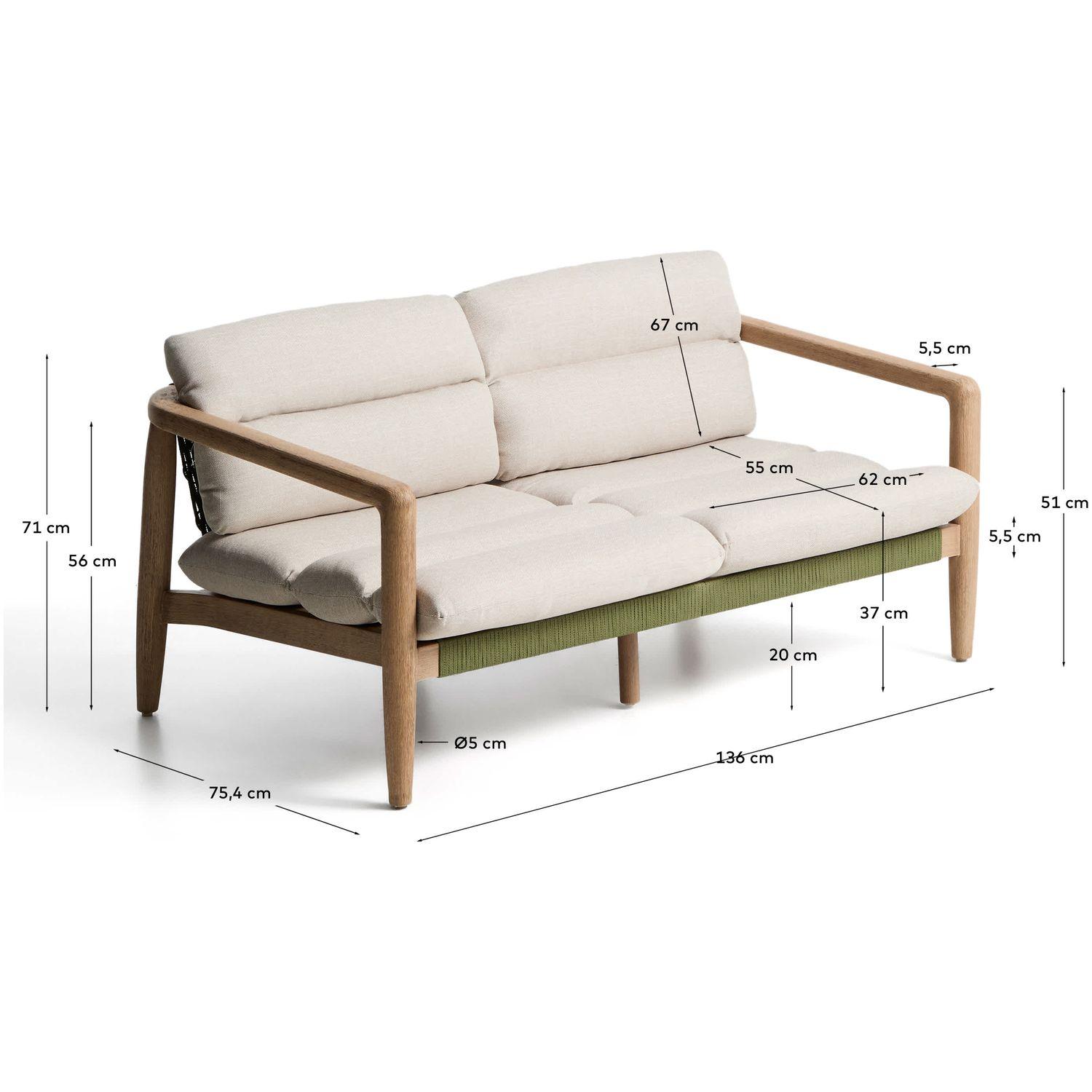 Gartensofa 3-Sitzer Menfi aus massivem Akazienholz und grünem Seil 136