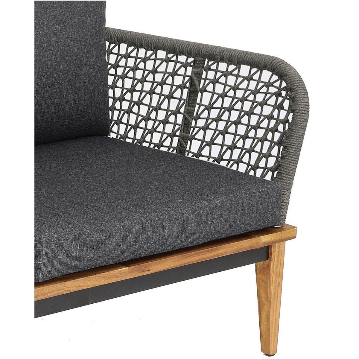 Garten Ecksofa Milano Seil anthrazit Akazienholz Kissen dunkelgrau (mit Funktion)