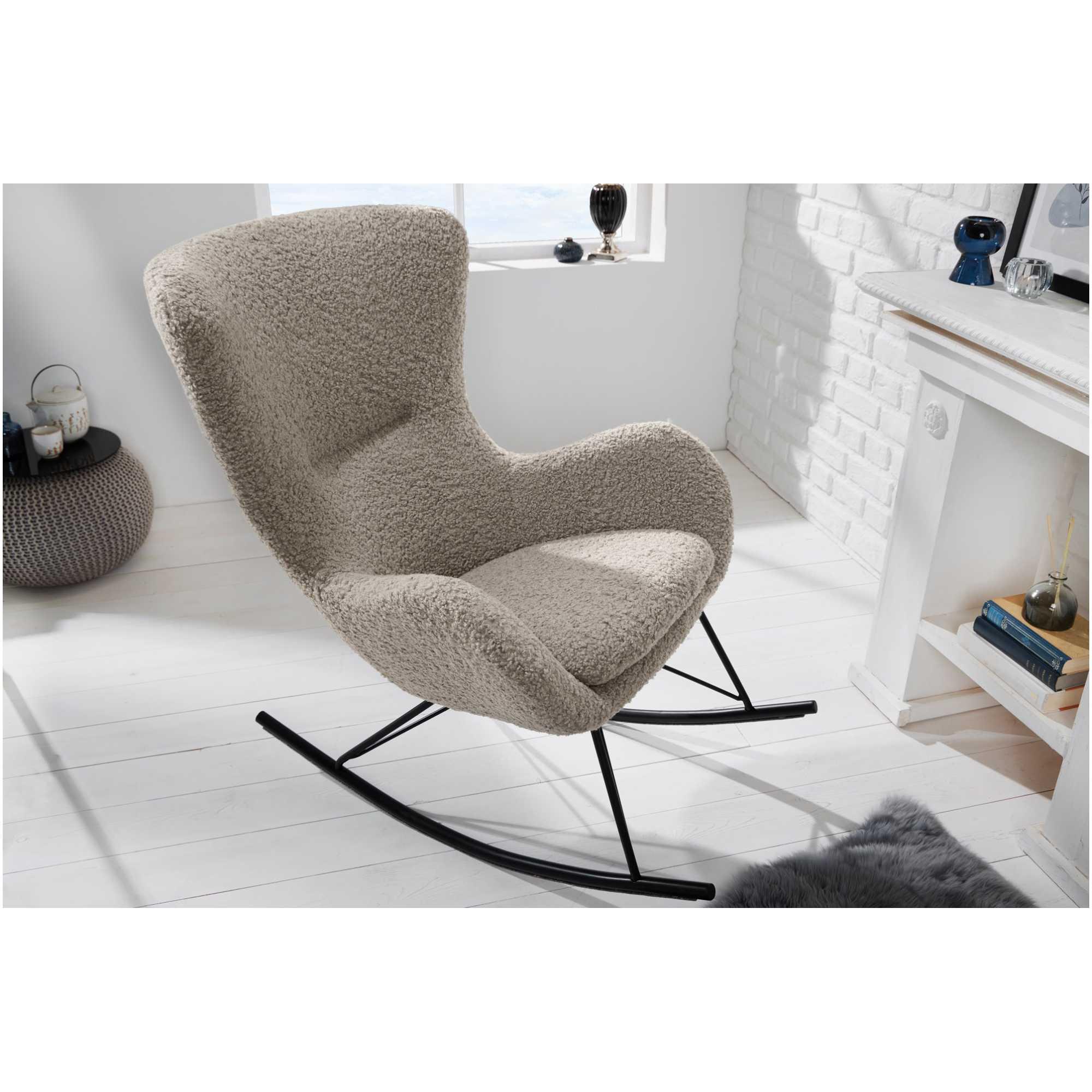 Schaukelstuhl Schaukelsessel Norway Swing Bouclé Stoff champagne greige