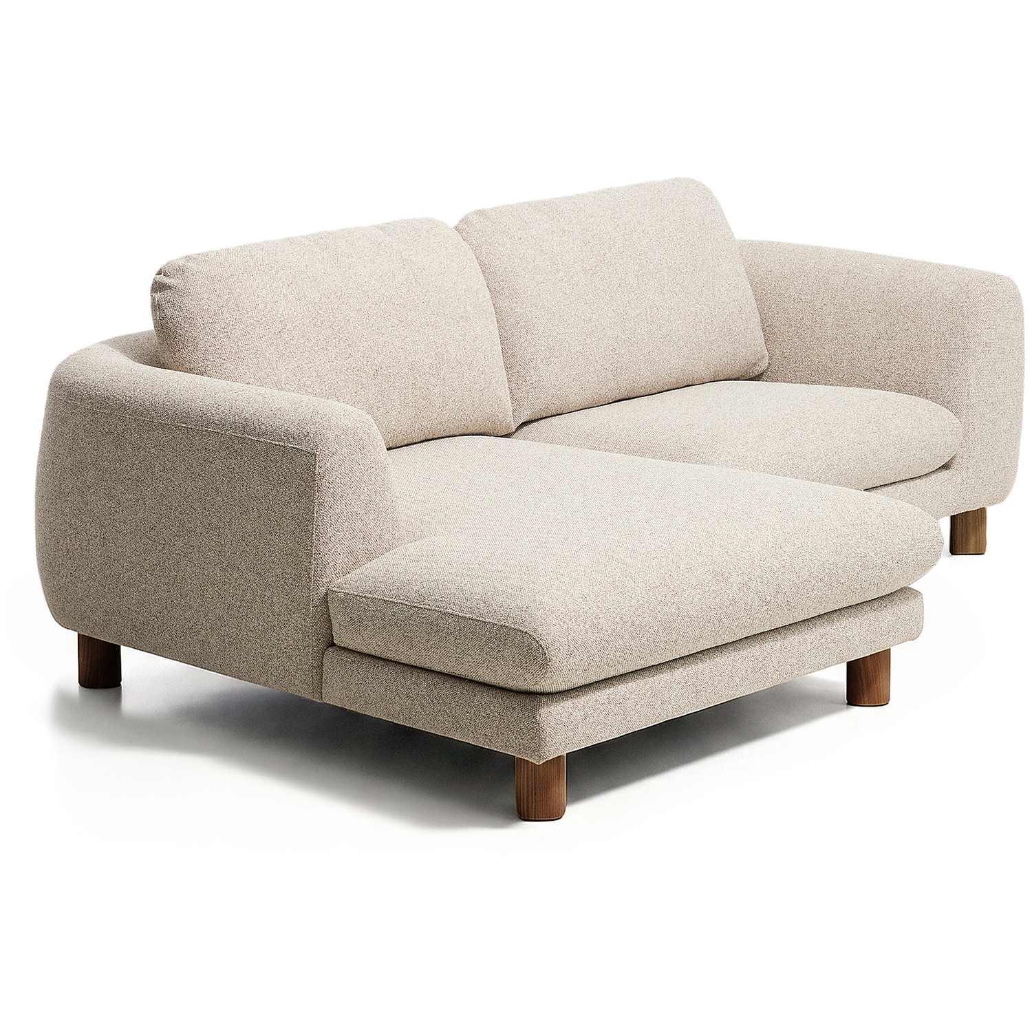 3-Sitzer Sofa Vera mit Chaiselongue links in Beige mit Beinen aus massivem Eschenholz mit Nussbaum-Finish 232x176 FSC Mix Credit