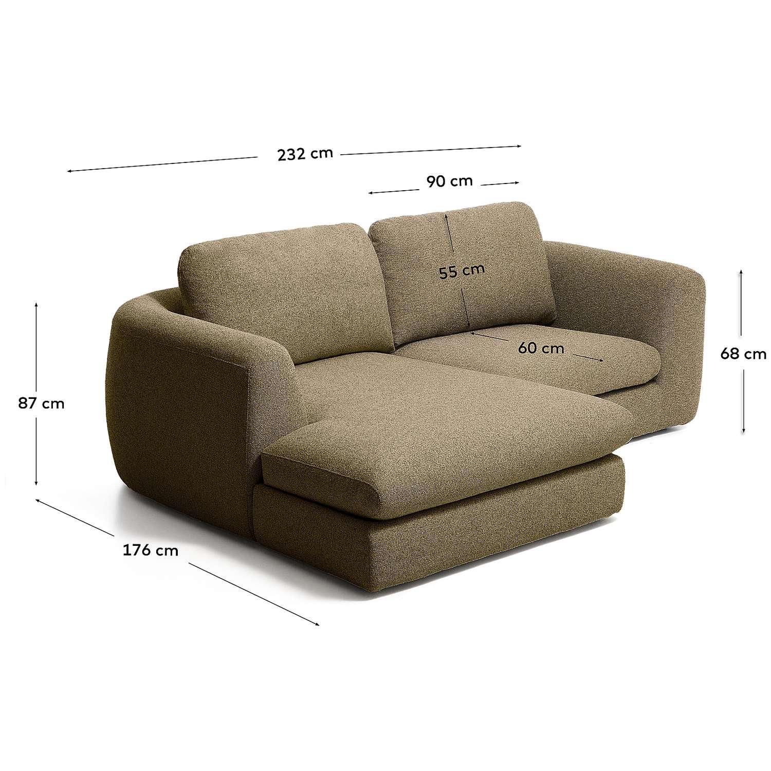 3-Sitzer Sofa Vera mit Chaiselongue links in Olivgrün 232x176 FSC Mix Credit