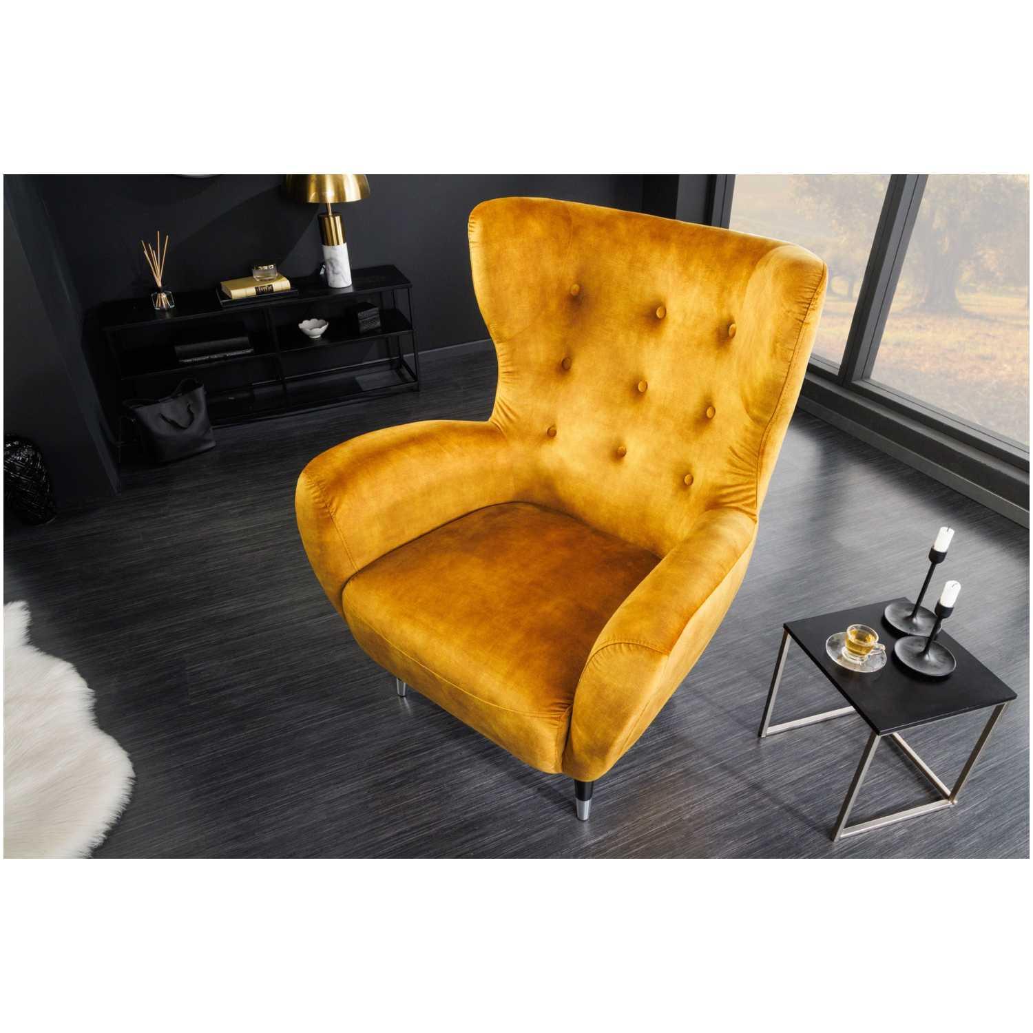 Ohrensessel Bobby Velvet Stoff senfgelb
