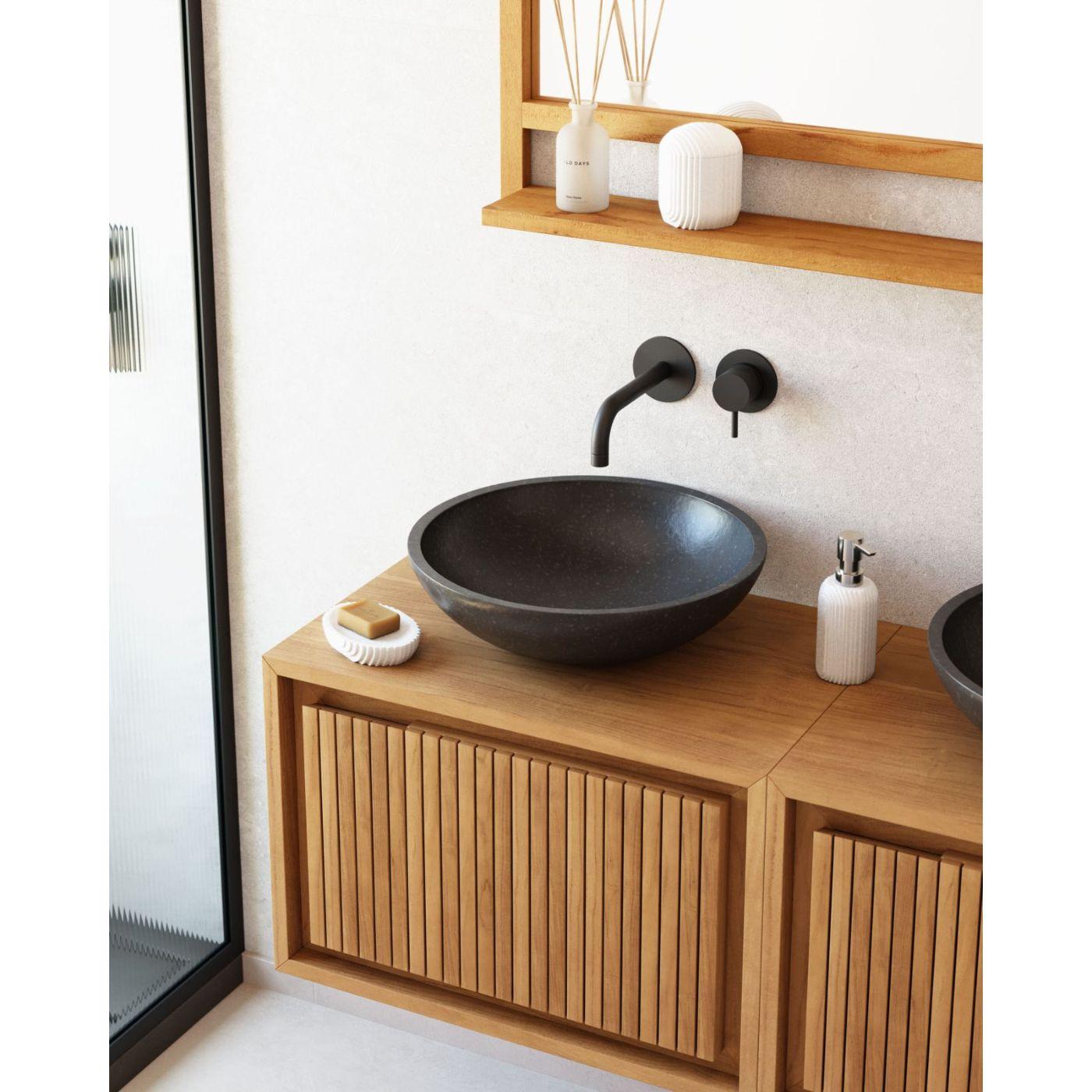 Aufsatzwaschtisch Delina Terrazzo schwarz 40x40