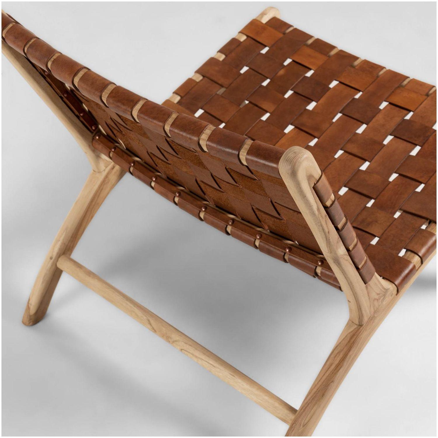 Holzsessel Calixta Teakholz Ledergeflecht braun