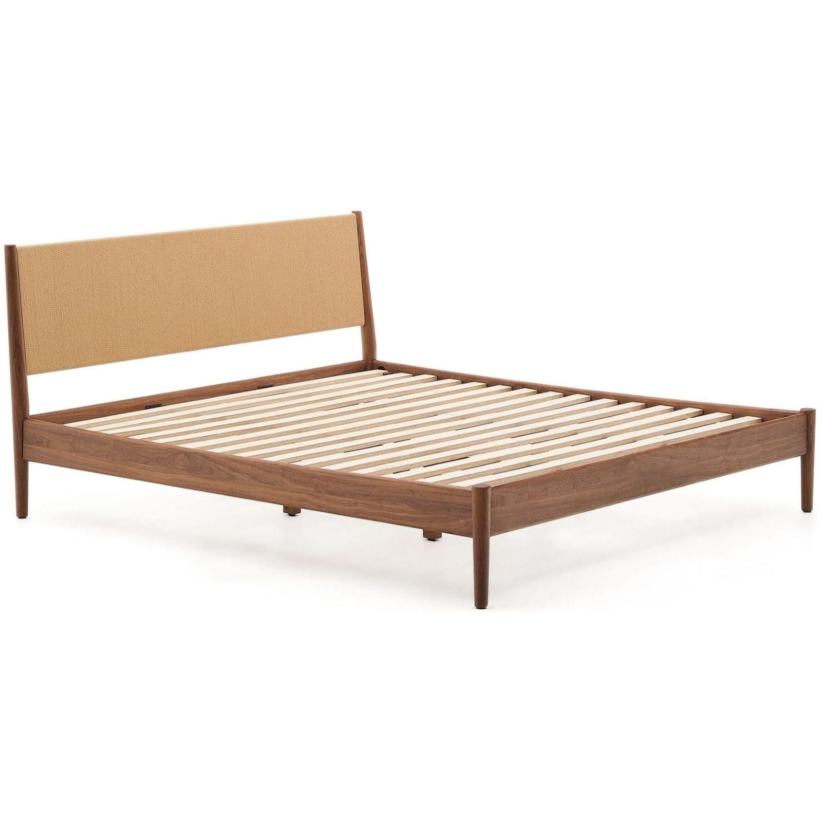 Holzbett mit Kopfteil Elan Furnier und massivem Walnussholz mit Seil - Grösse: 160x200
