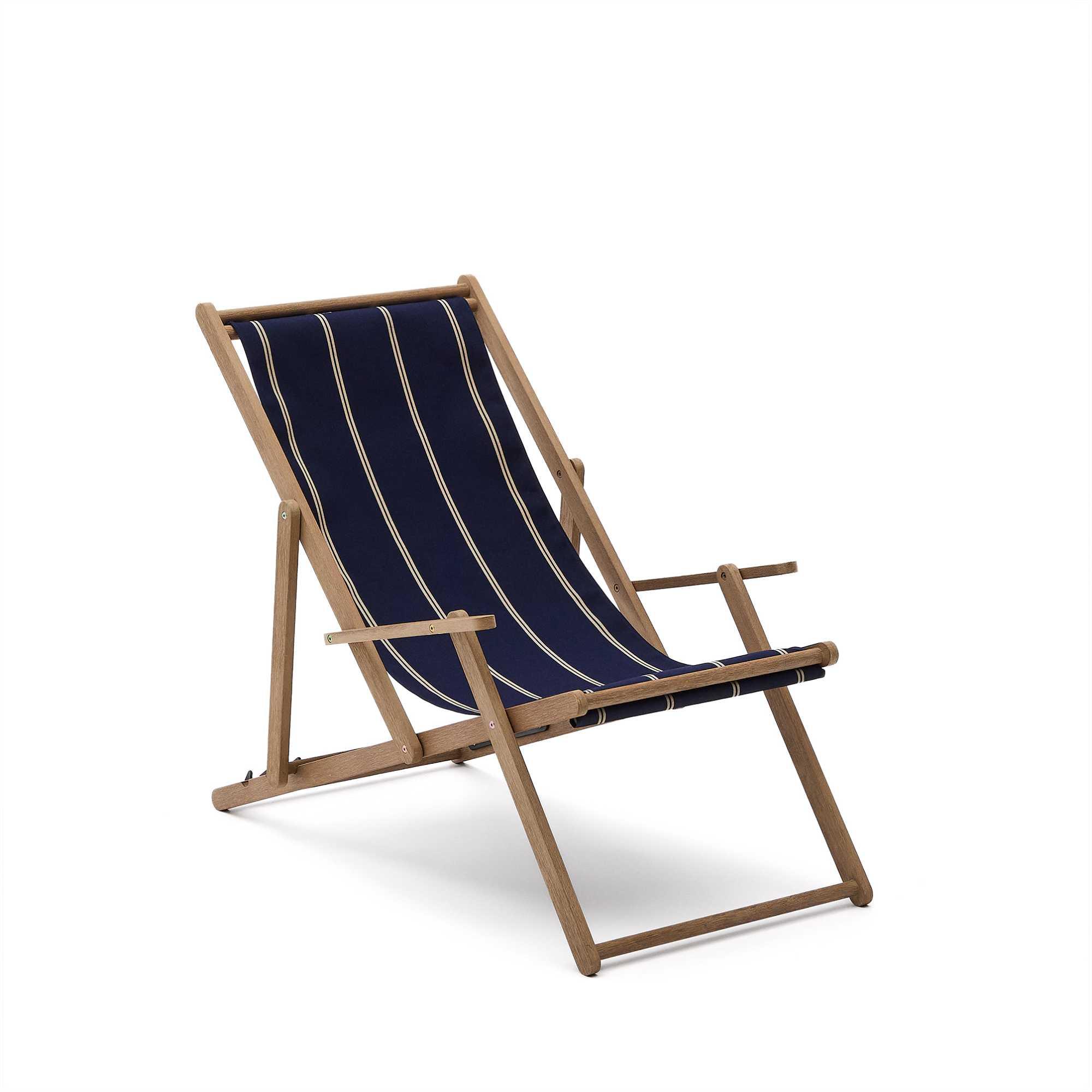 Blau-beige gestreifter klappbarer Outdoor-Liegestuhl Vilara aus massivem Akazienholz, FSC 100%