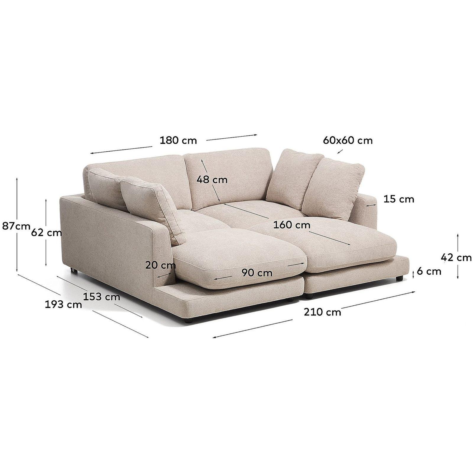 3-Sitzer-Sofa Gala aus Microbouclé mit doppelter Chaiselongue in Beige FSC Mix Credit 210x193