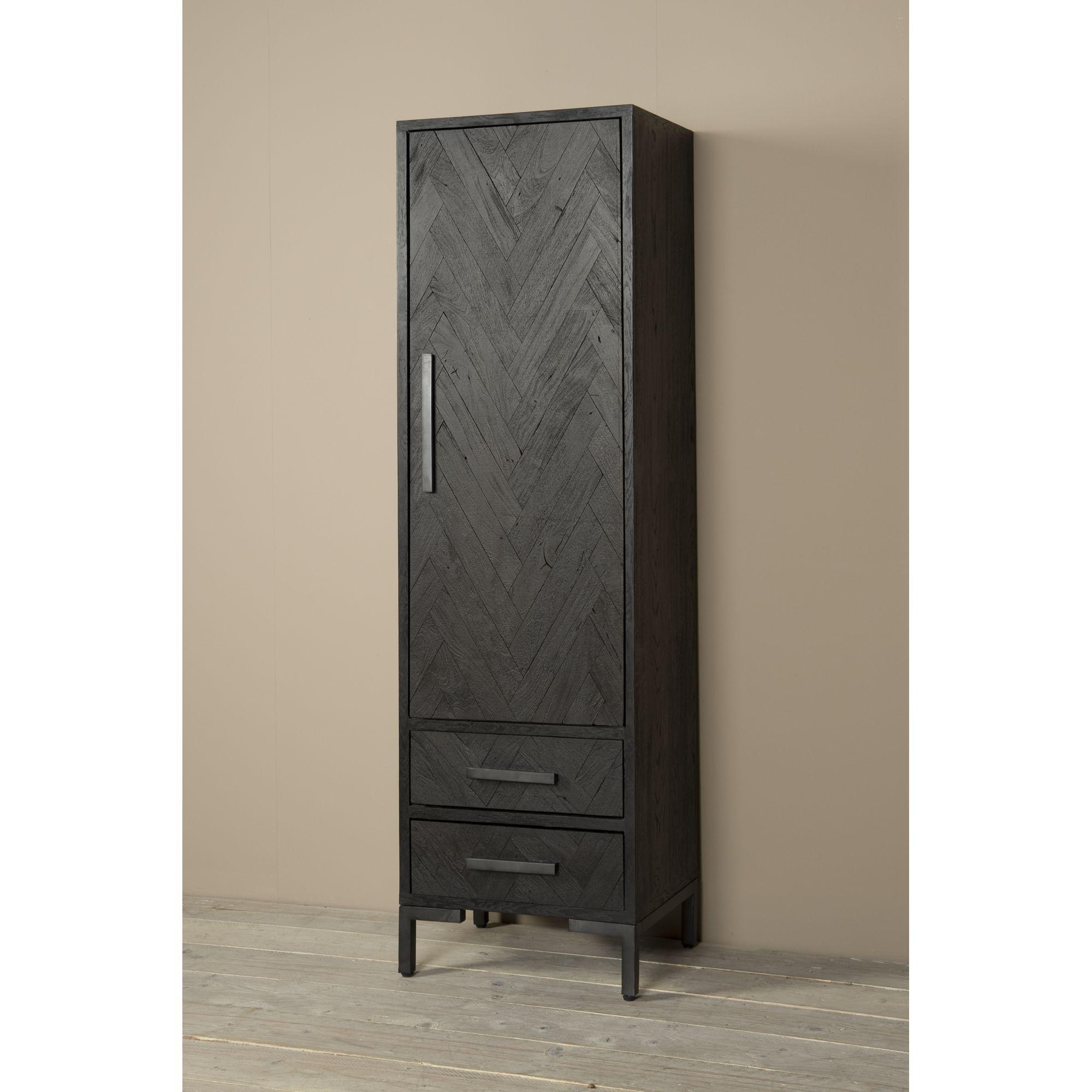 Schrank Gaju Fishbone recycelte Althölzer schwarz 55x190 (links)