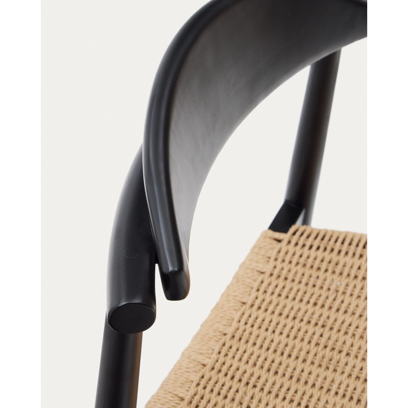 Barhocker aus Holz Nina Akazie schwarz Seil beige Sitzhöhe 62cm