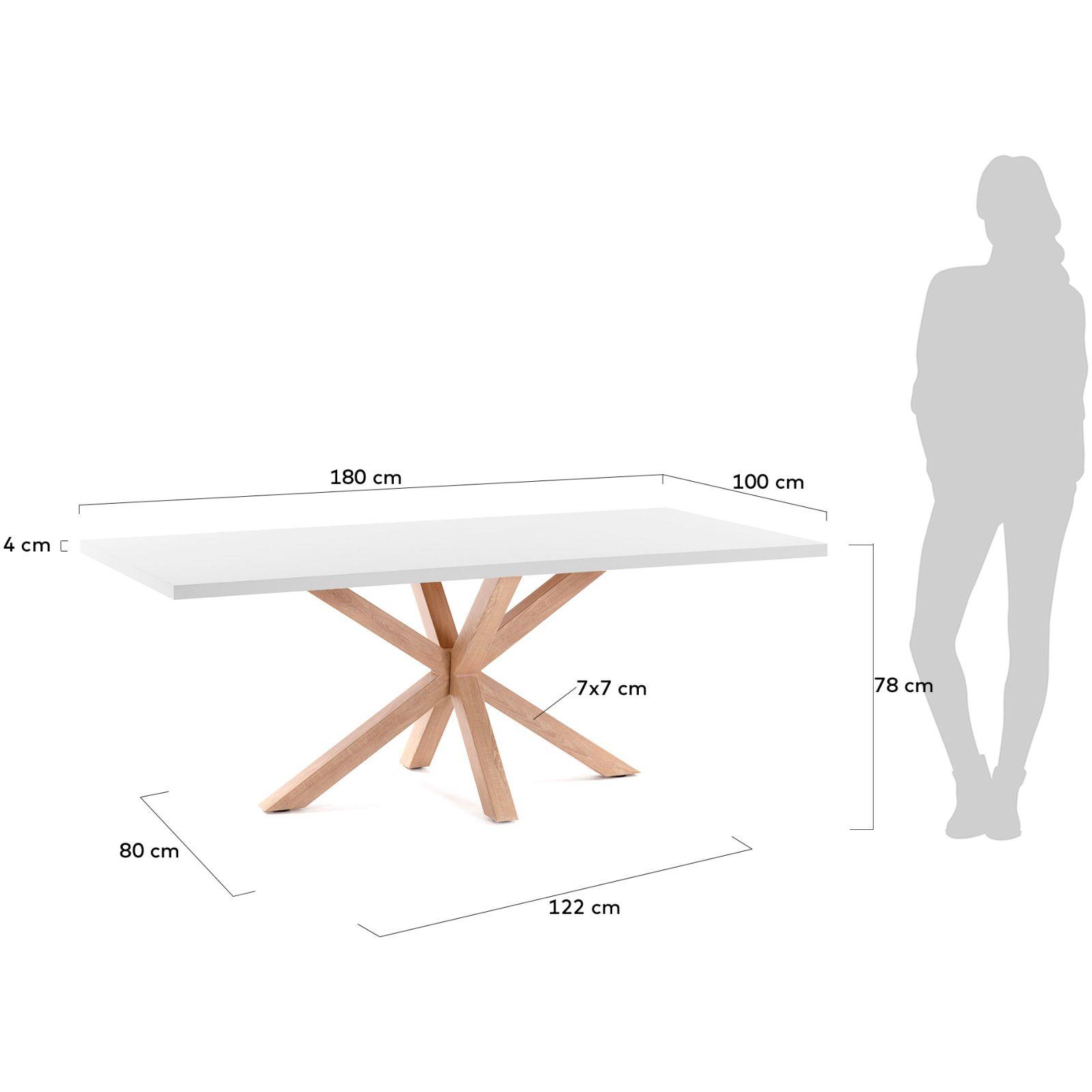 Argo Tisch 180 x 100 cm mit Melamin weiß und Stahlbeinen mit Holzeffekt