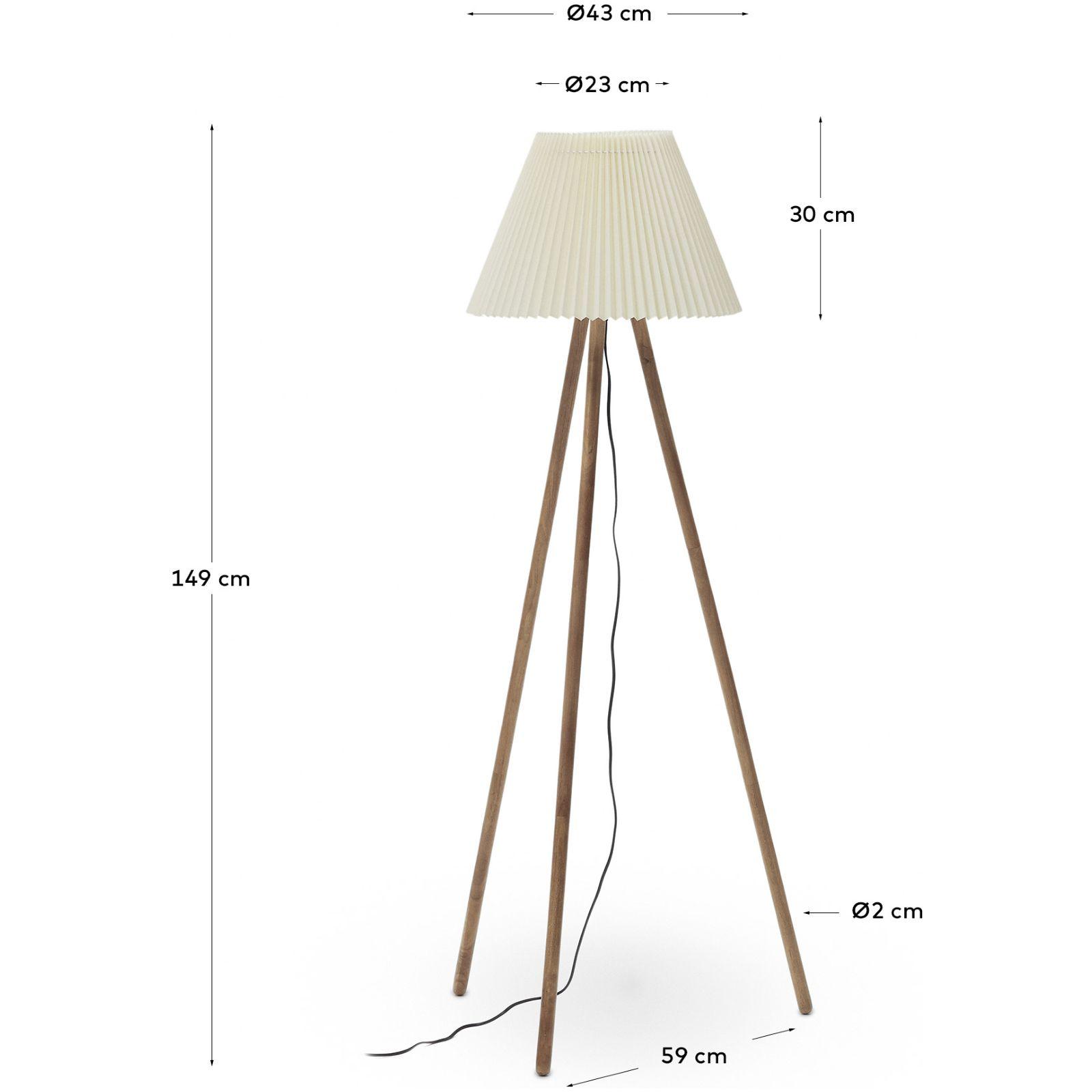 Stehlampe Benicarlo Kautschukholz mit natürlichem Finish und Beige