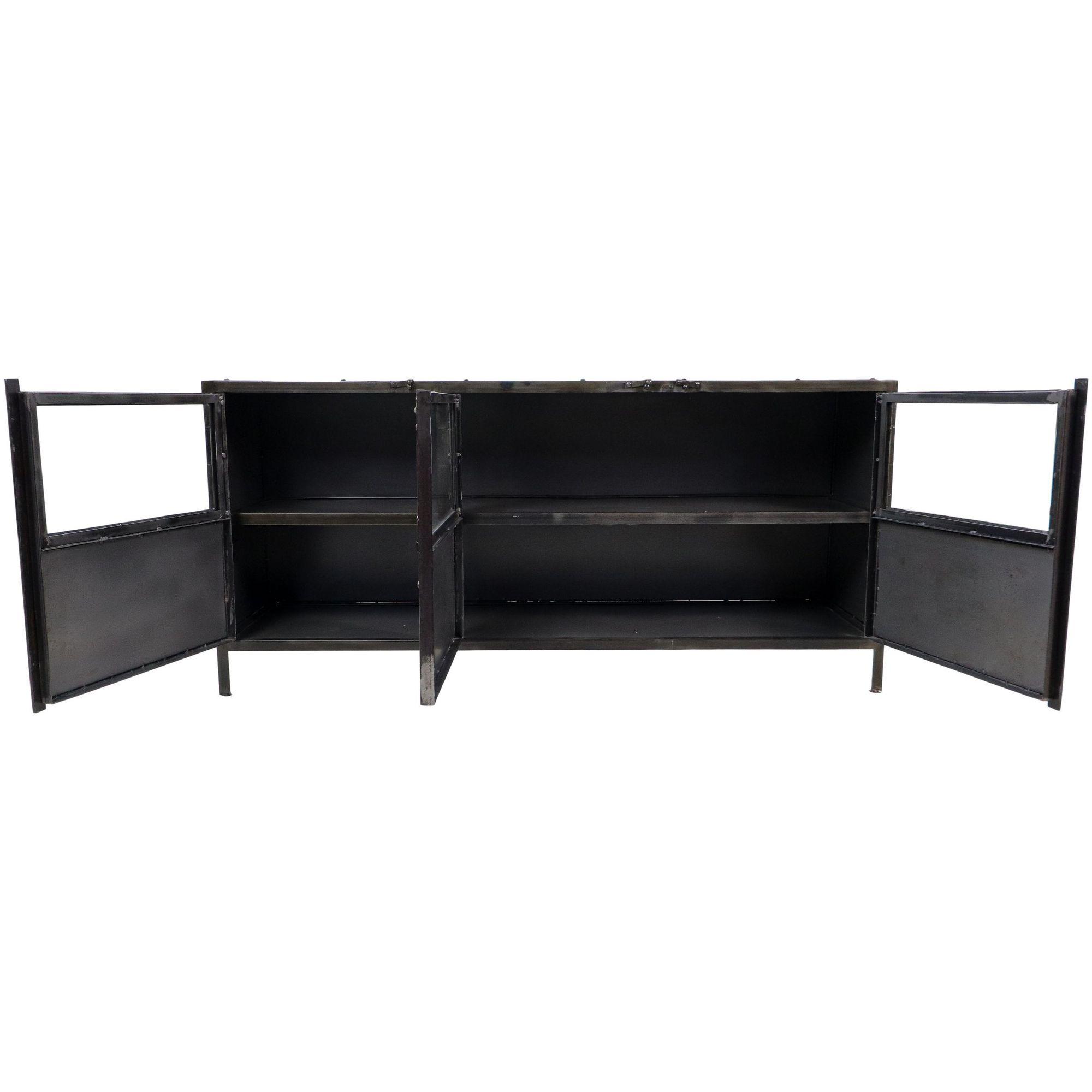 AUSSTELLUNGSSTÜCK - Sideboard Metall Glas Industrial Loft vintage grau 150