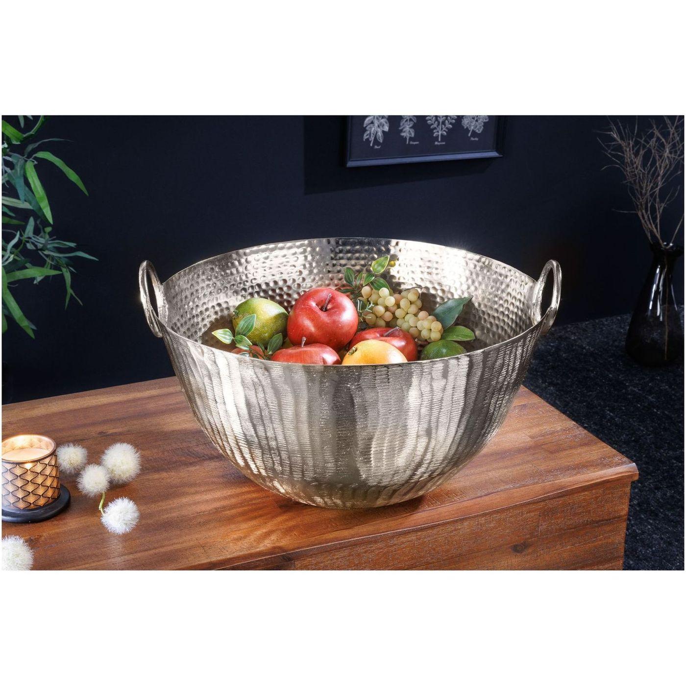 Deko Schale Bazzar mit Griff Hammerschlag silber 40x40