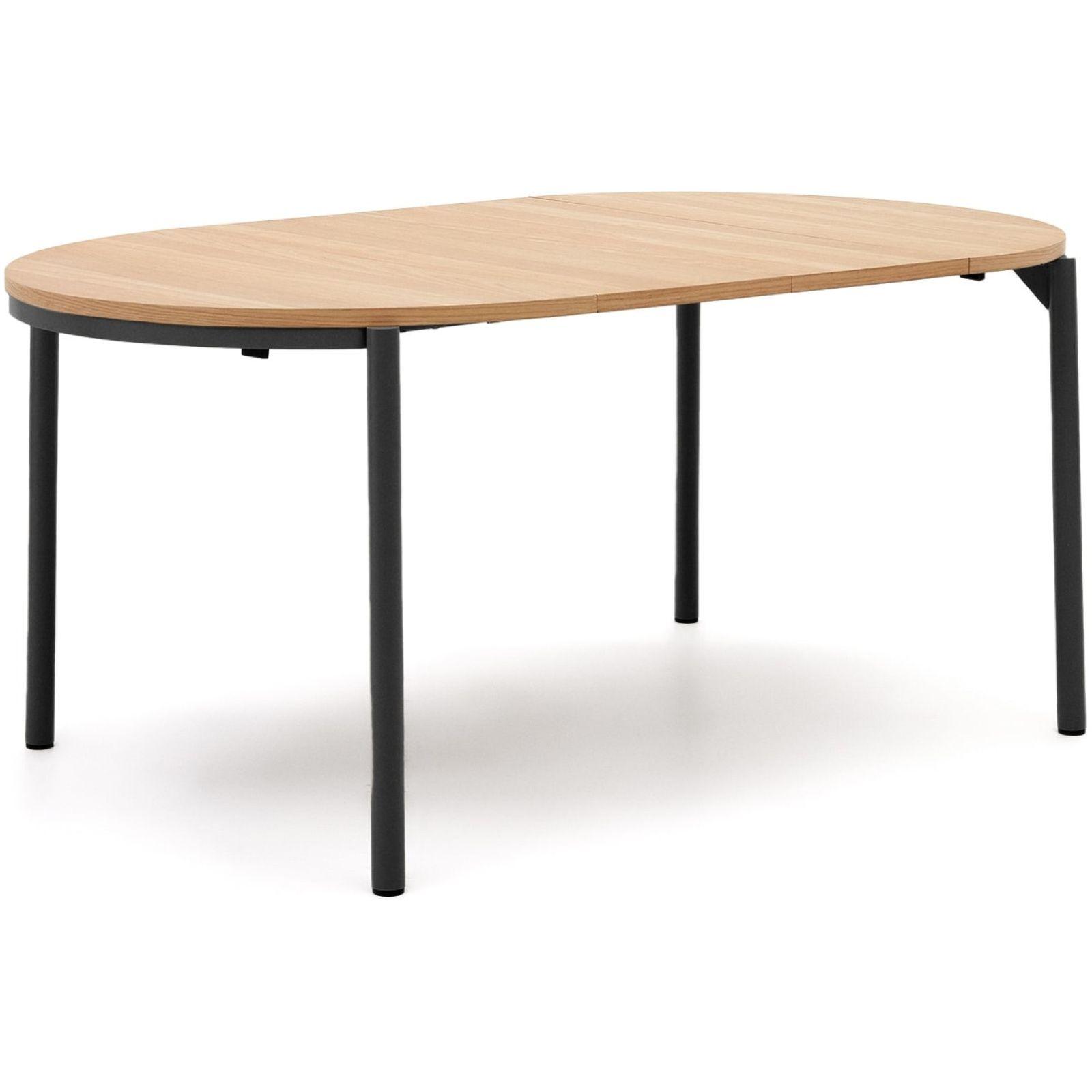 Ausziehtisch rund Montuiri Eichenfurnier natur Stahlbeine schwarz 90-130x90