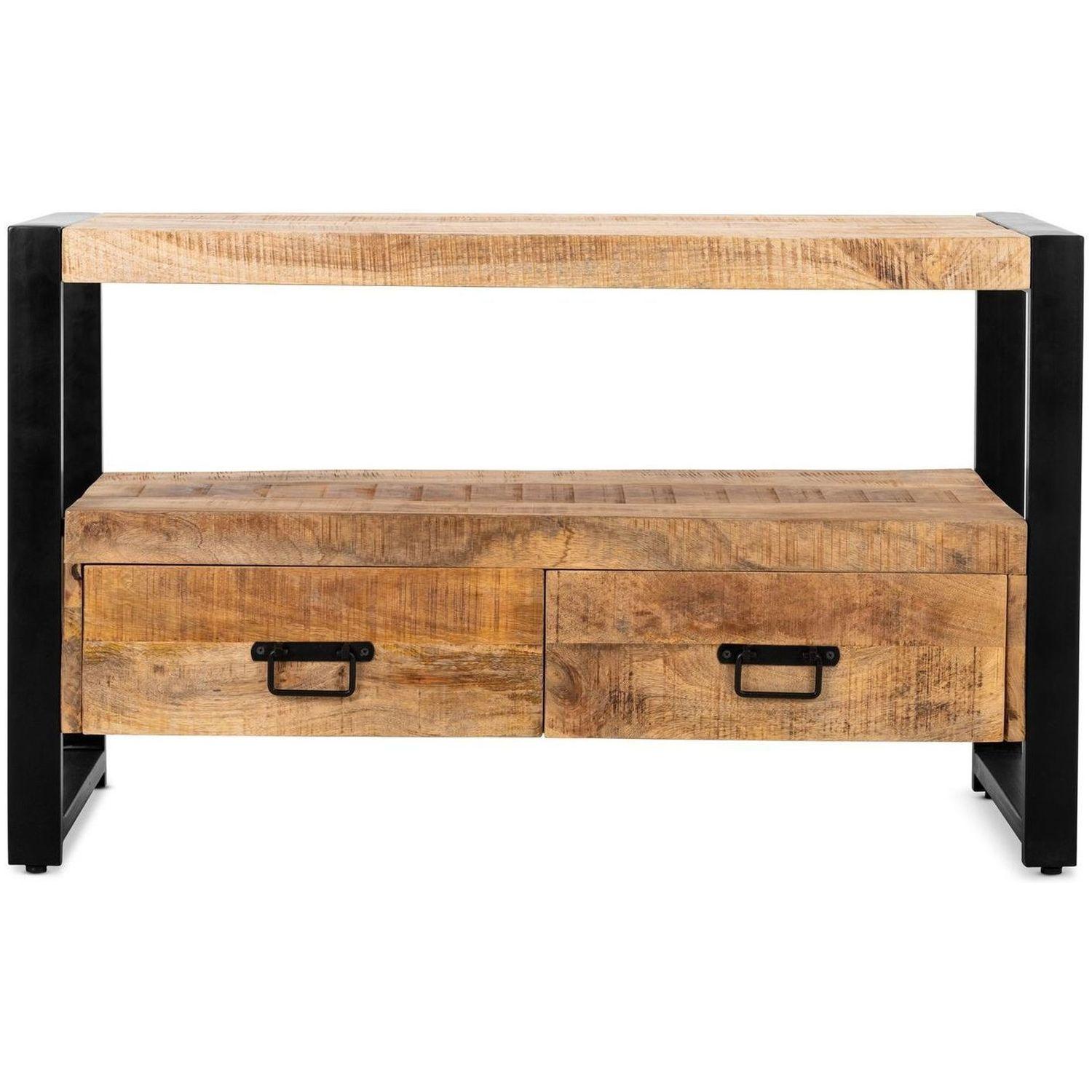 Couchtisch Iron Loft Mangoholz vintage Eisen 120x60 mit Schubladen
