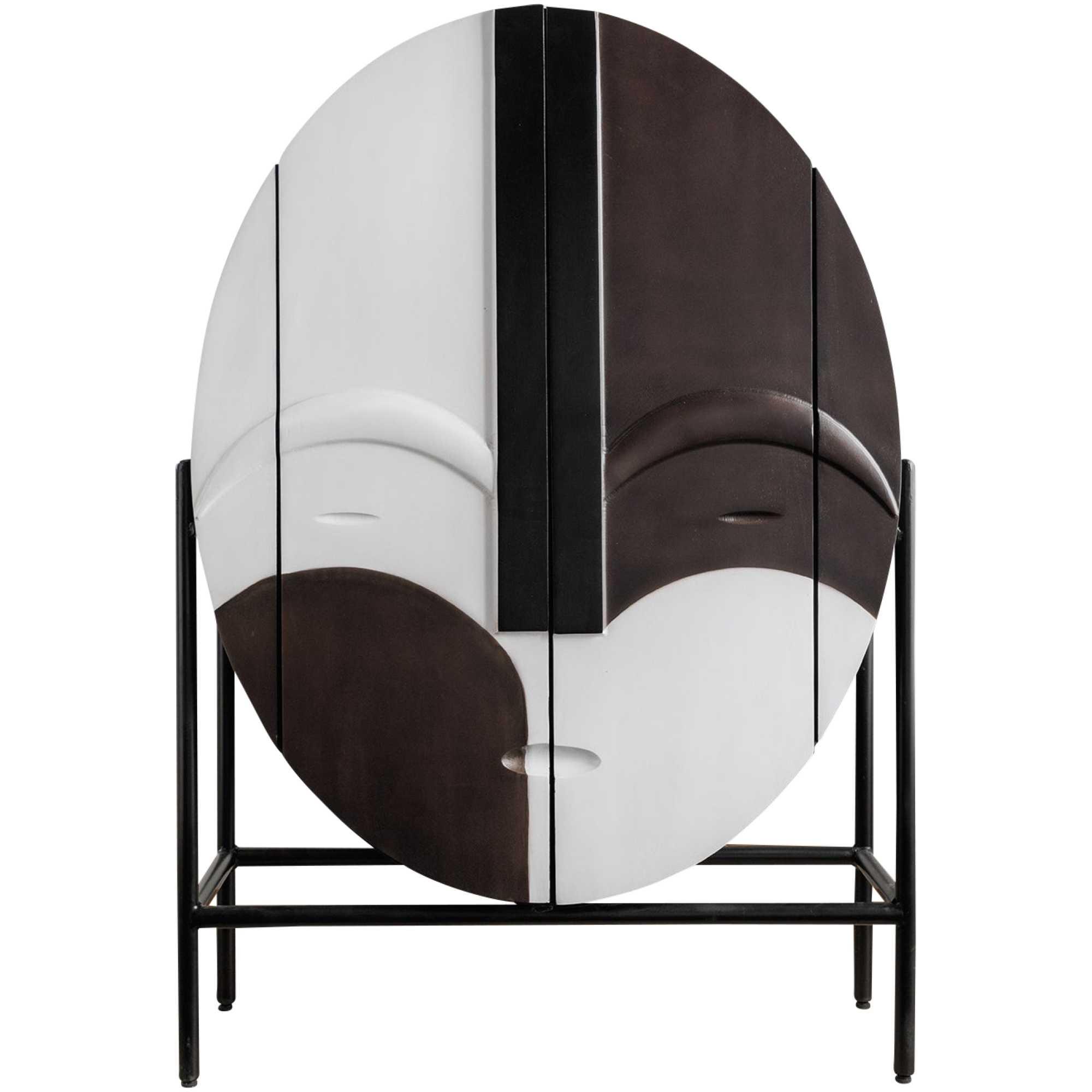 Hochkommode abgerundet Face Vintage Mangoholz braun schwarz weiss