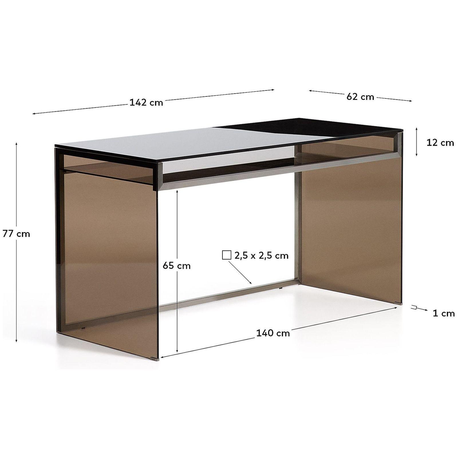 Schreibtisch Adile aus gehärtetem Glas in Braun und Edelstahl 142x77