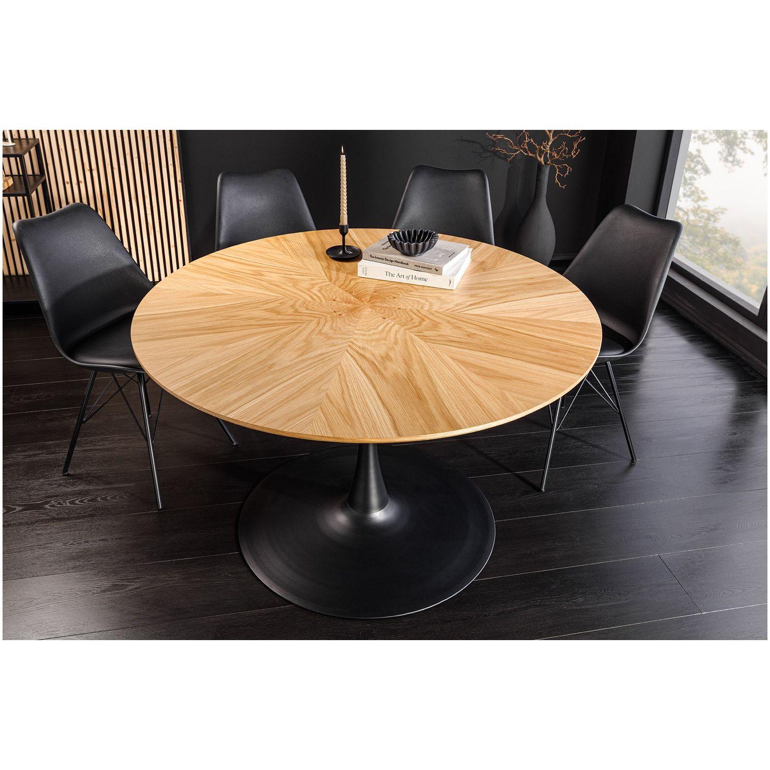Esstisch Barcelona Studio Eichenholzfurnier natur Säulenfuss Metall schwarz 120x120