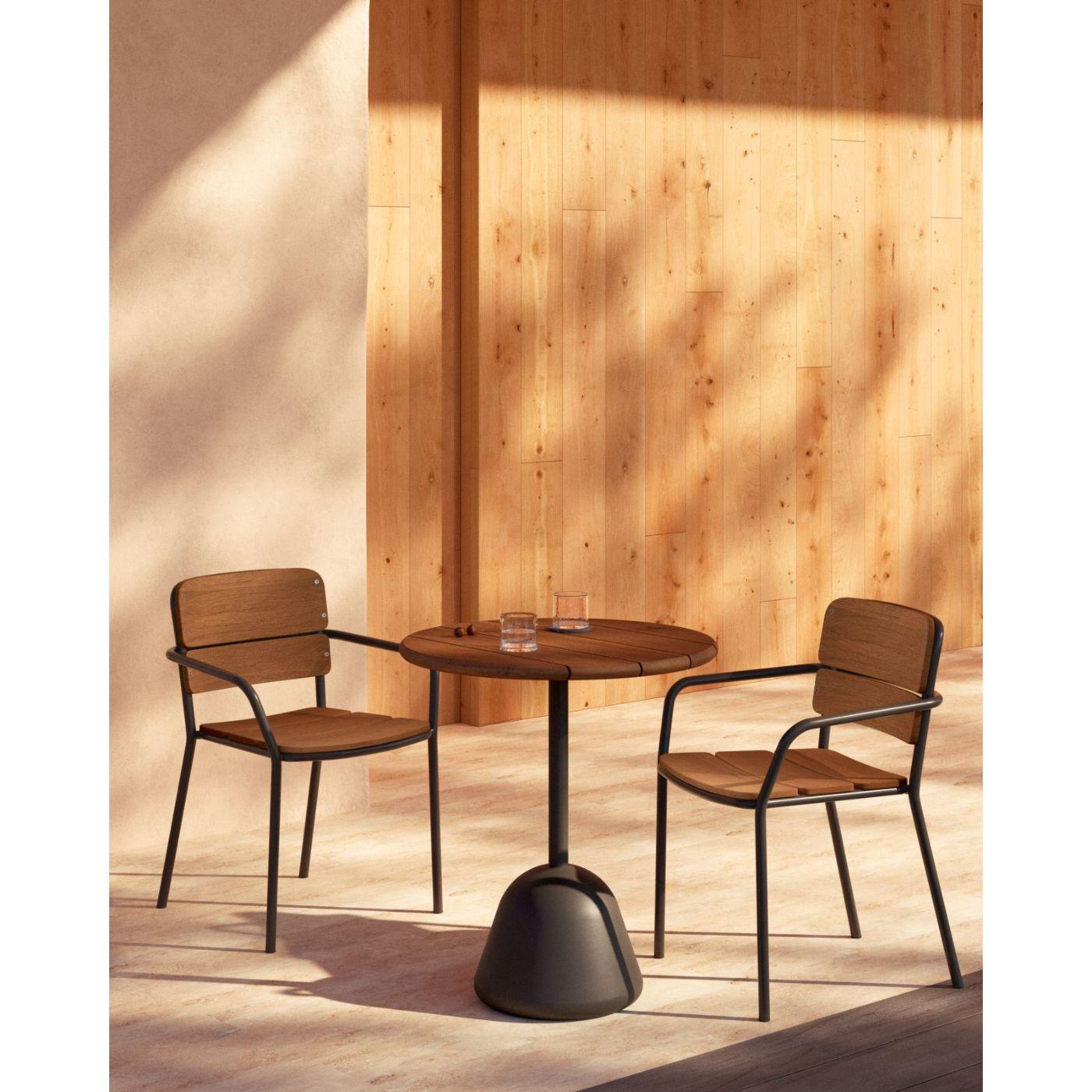 Saura Bistrotisch schwarz Metall und Akazienholz mit Walnuss-Finish 70x70 FSC 100%