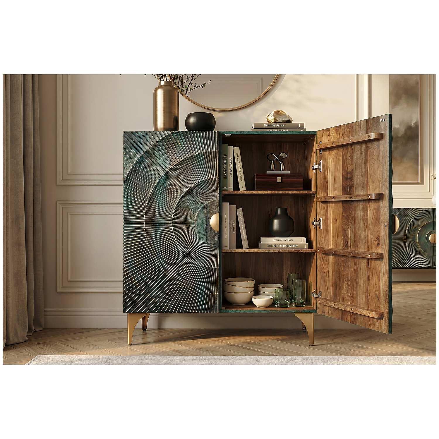 Hochkommode Himalaya Mangoholz türkis 100x120