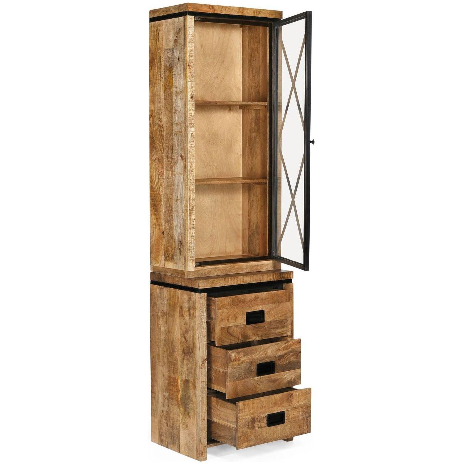 Vitrinenschrank Chalet Vintage Mangoholz Natur 60x220