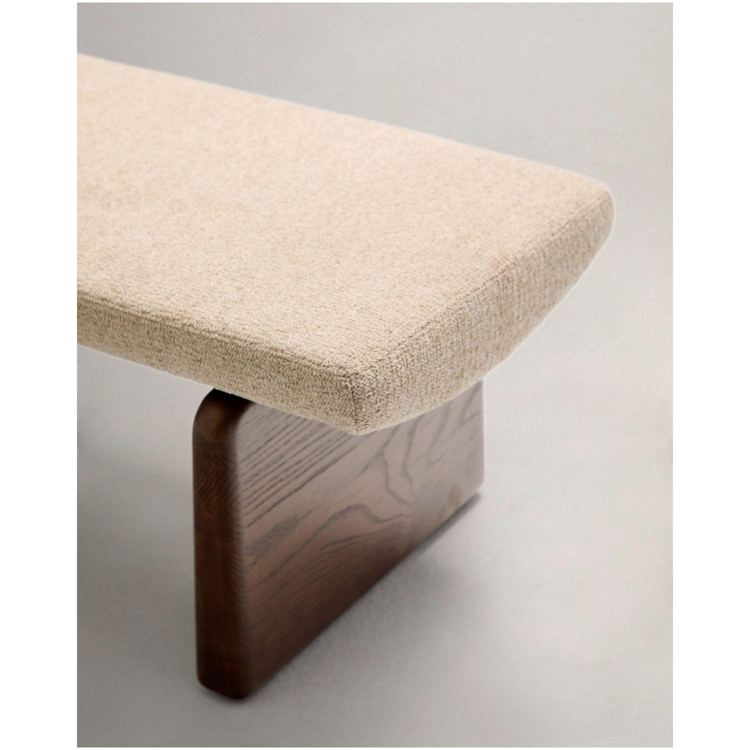 Polsterbank Topaz beiger Chenille und massives Eschenholz mit Walnuss-Finish 150cm FSC 100