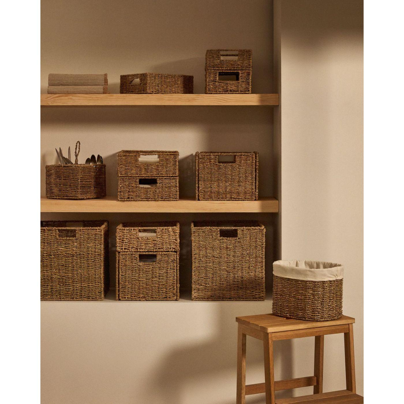 Korb Tossa rund aus Rattan Naturfasern mit Einlage (2er-Set)