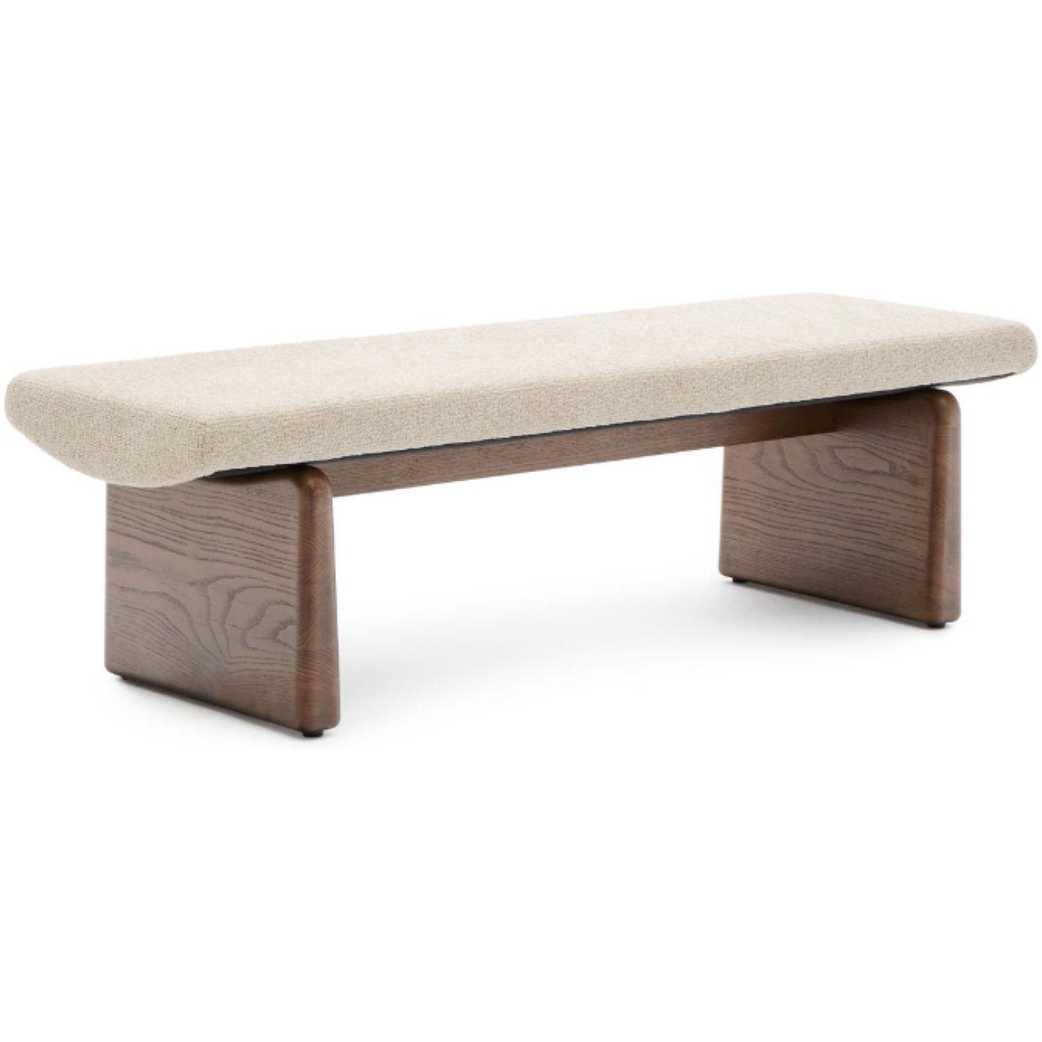 Polsterbank Topaz beiger Chenille und massives Eschenholz mit Walnuss-Finish 150cm FSC 100