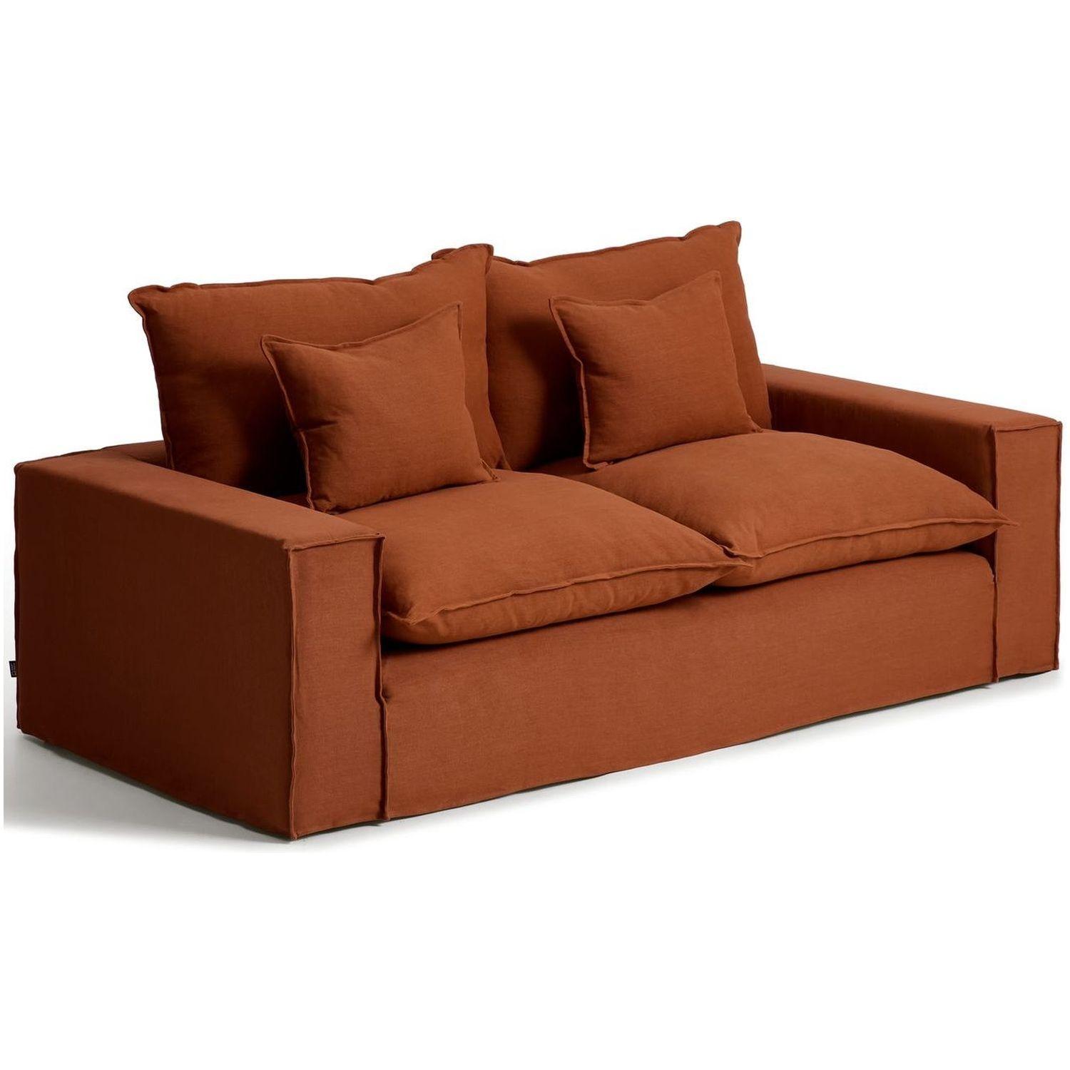 2-Sitzer-Sofa Anarela mit abnehmbarem Bezug aus Leinen in Terrakotta 220 cm FSC Mix Cred