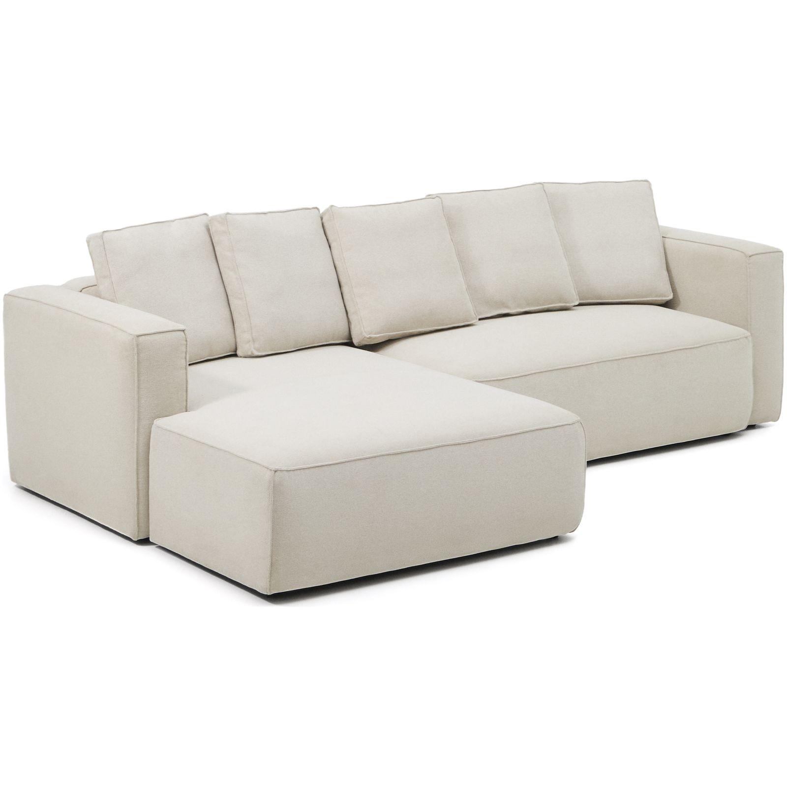 3-Sitzer Ecksofa Bettsofa Marela mit Chaiselongue links in beiger Chenille 276 cm FSC Mix Credit