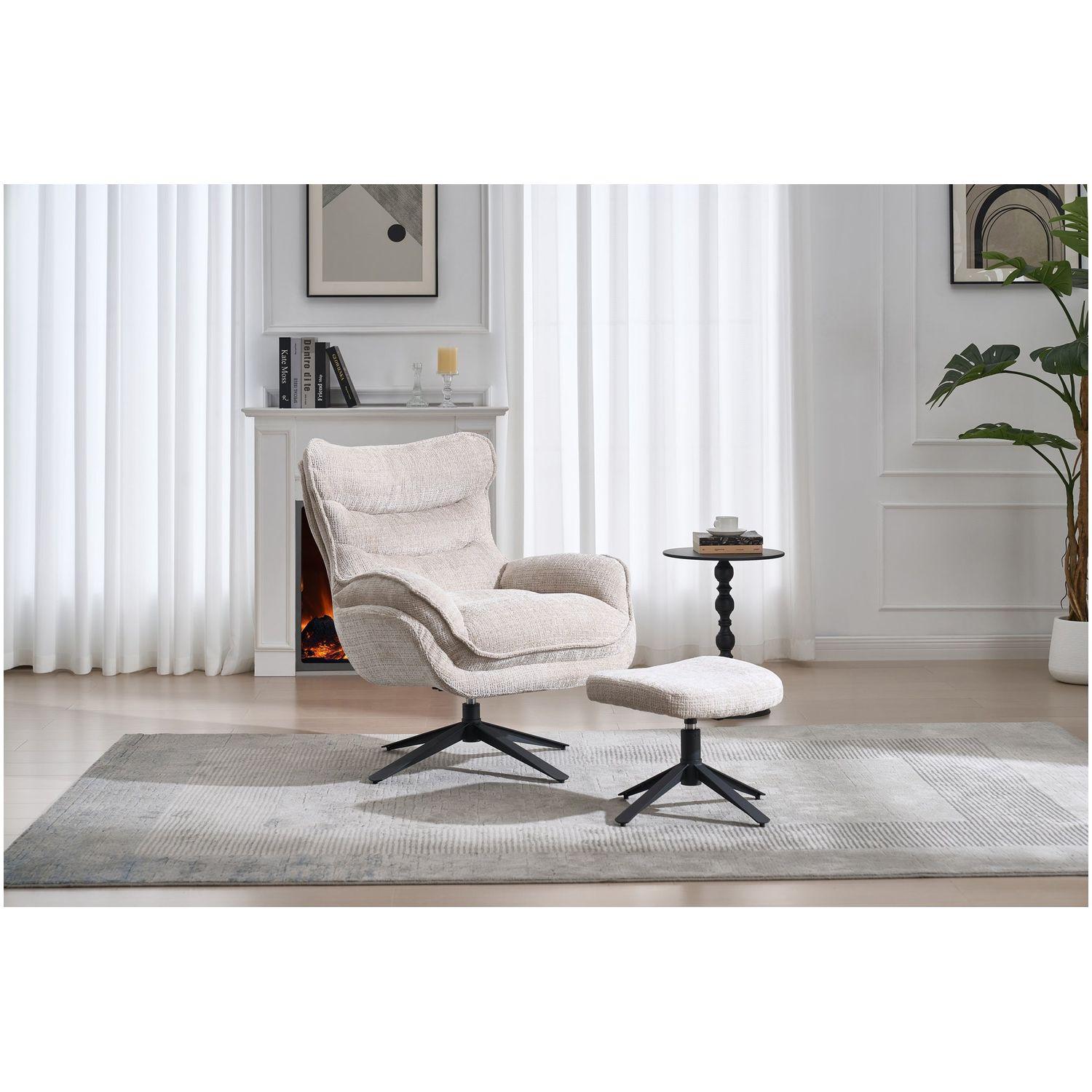 Relaxsessel drehbar Heaven Stoff beige Metall schwarz