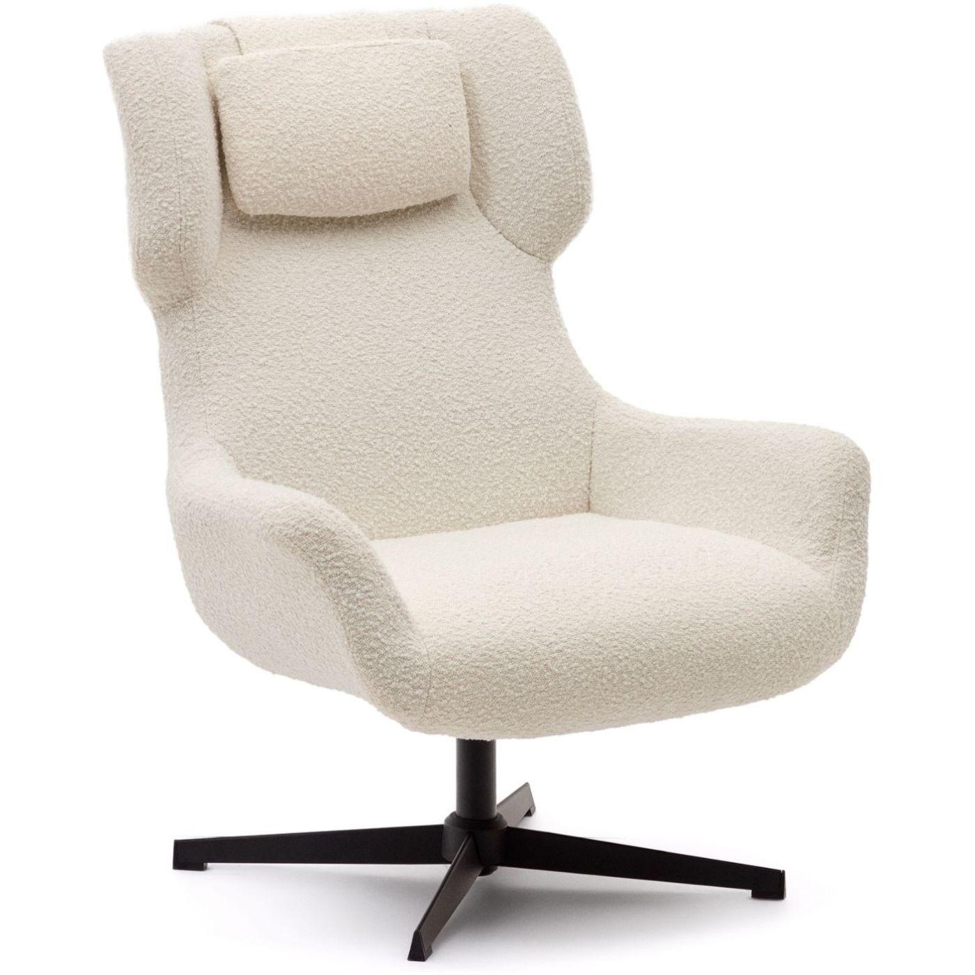 Relaxsessel drehbar Zalina Bouclé Stoff weiss Stahl schwarz