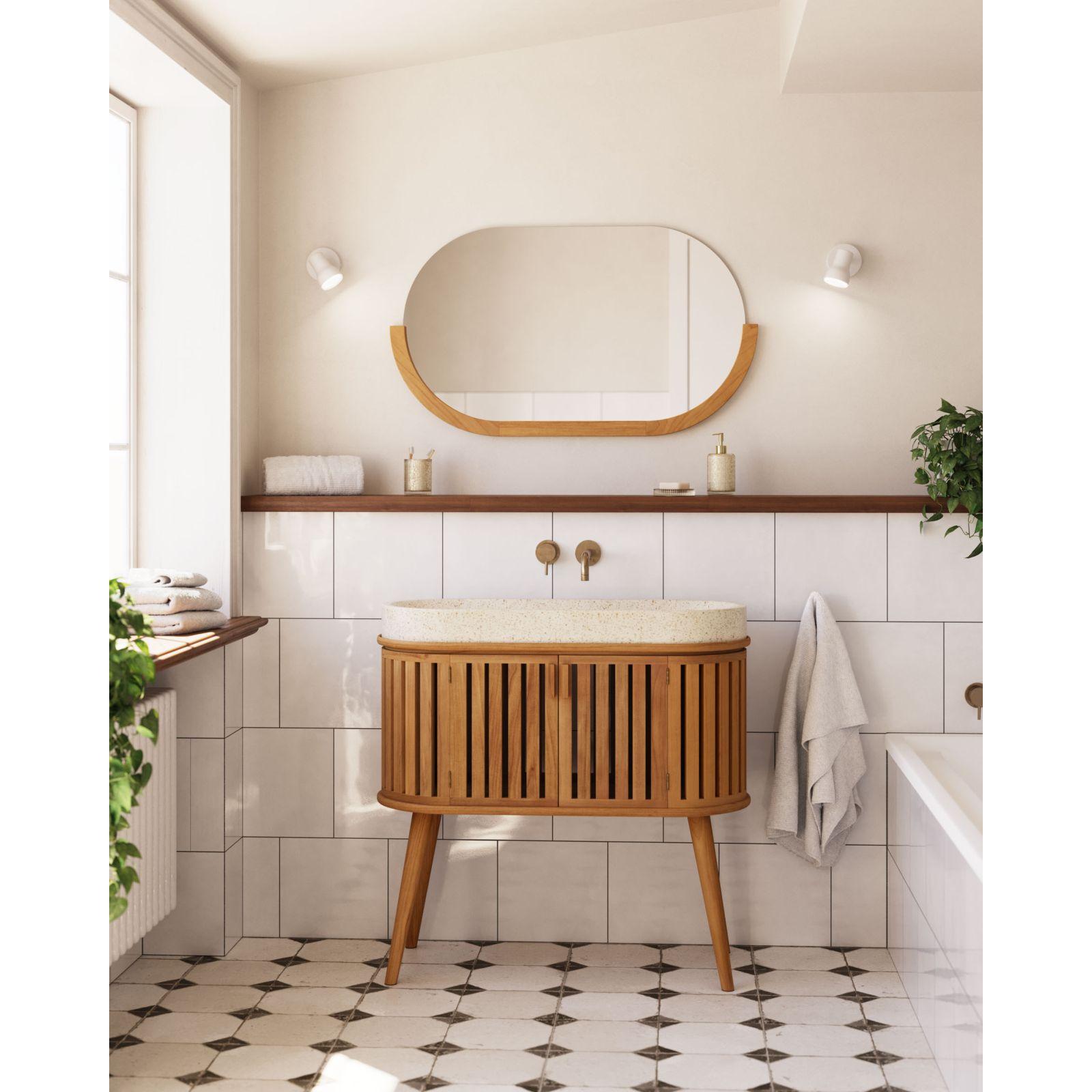 Wandspiegel oval Rokia aus massivem Teakholz 90x55