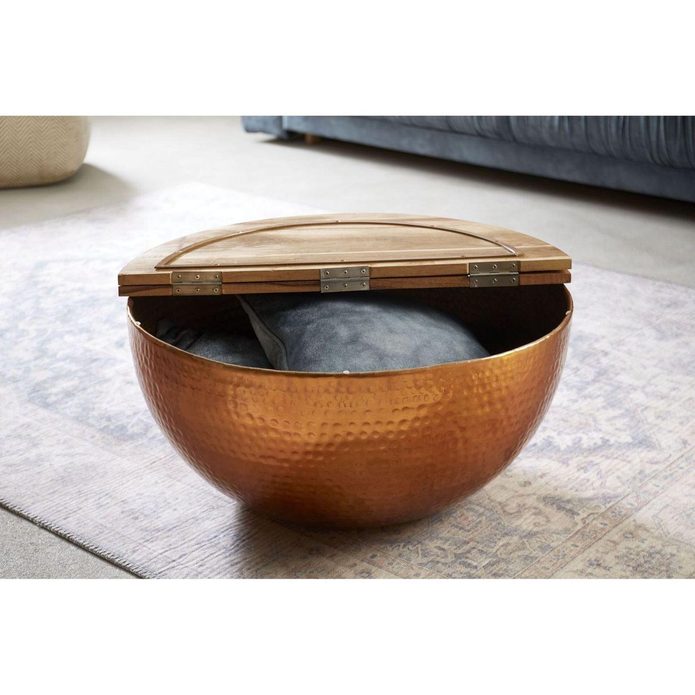 Couchtisch rund Bazzar Akazienholz kupfer 70x70 (mit Stauraum)