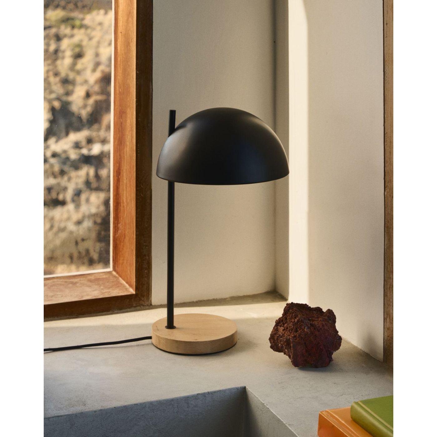 Catlar Tischlampe aus Eschenholz und Metall mit schwarzem Lackfinish