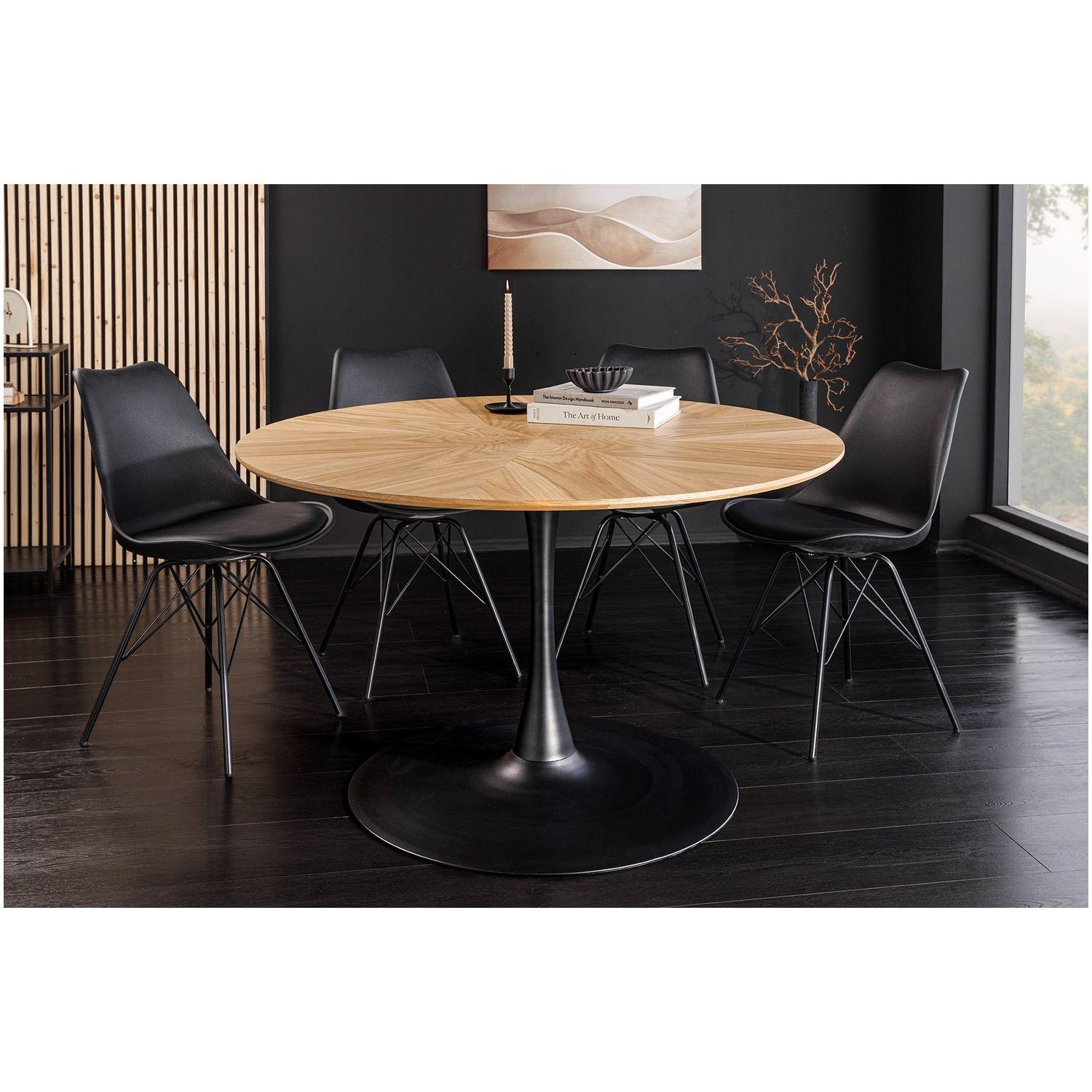 Esstisch Barcelona Studio Eichenholzfurnier natur Säulenfuss Metall schwarz 120x120