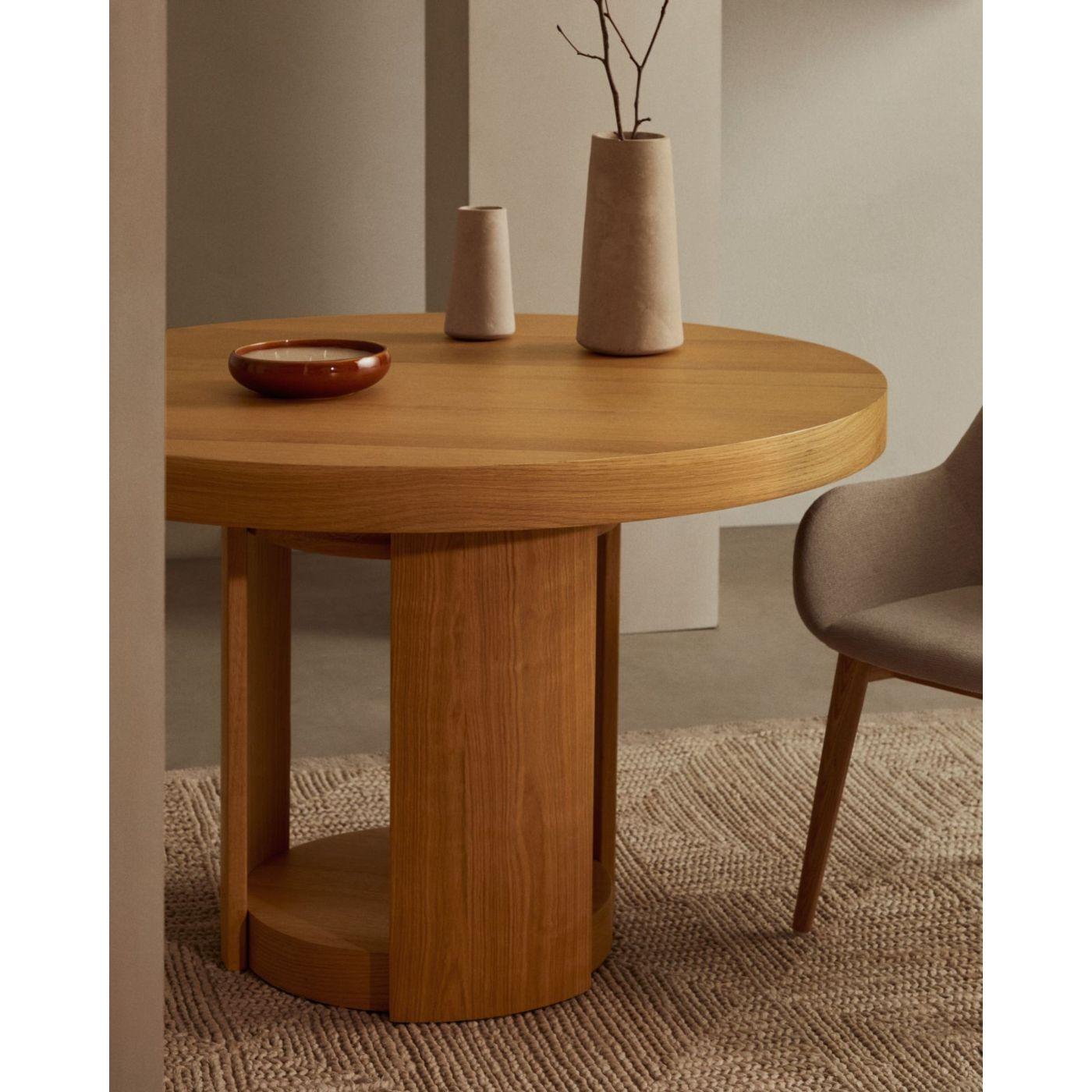 Esstisch Ausziehtisch rund Artis Massivholz und Eichenfurnier 100% FSC - Grösse: 120x120-170x80
