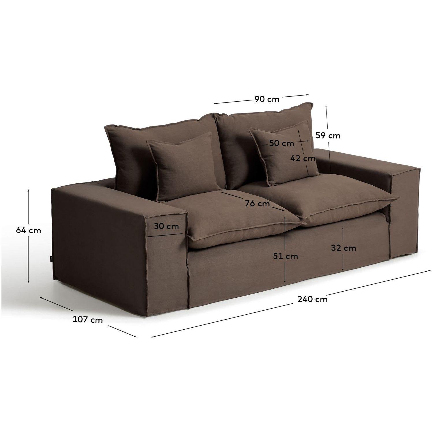 2-Sitzer-Sofa Anarela mit abnehmbarem Bezug aus Leinen in Taupe 240 cm FSC Mix Credit
