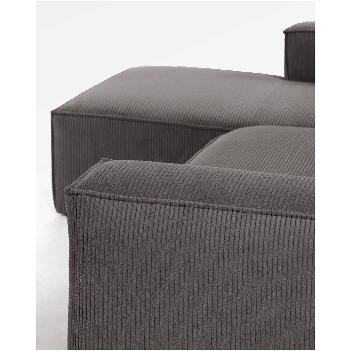 2-Sitzer-Ecksofa Blok mit dickem grauen Cord und Chaiselongue links 240x174 FSC Mix Credit