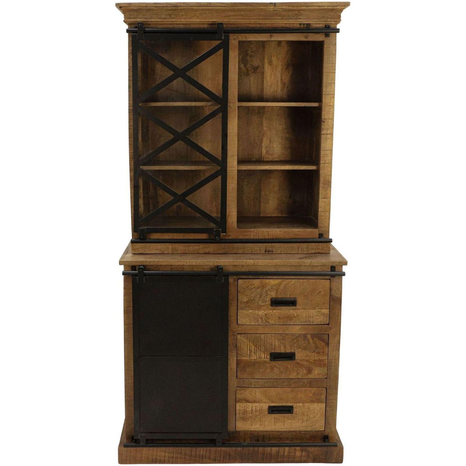 Vitrinenschrank Industry Loft Mangoholz Vintage Metall schwarz 95x195 (mit Schiebetür)